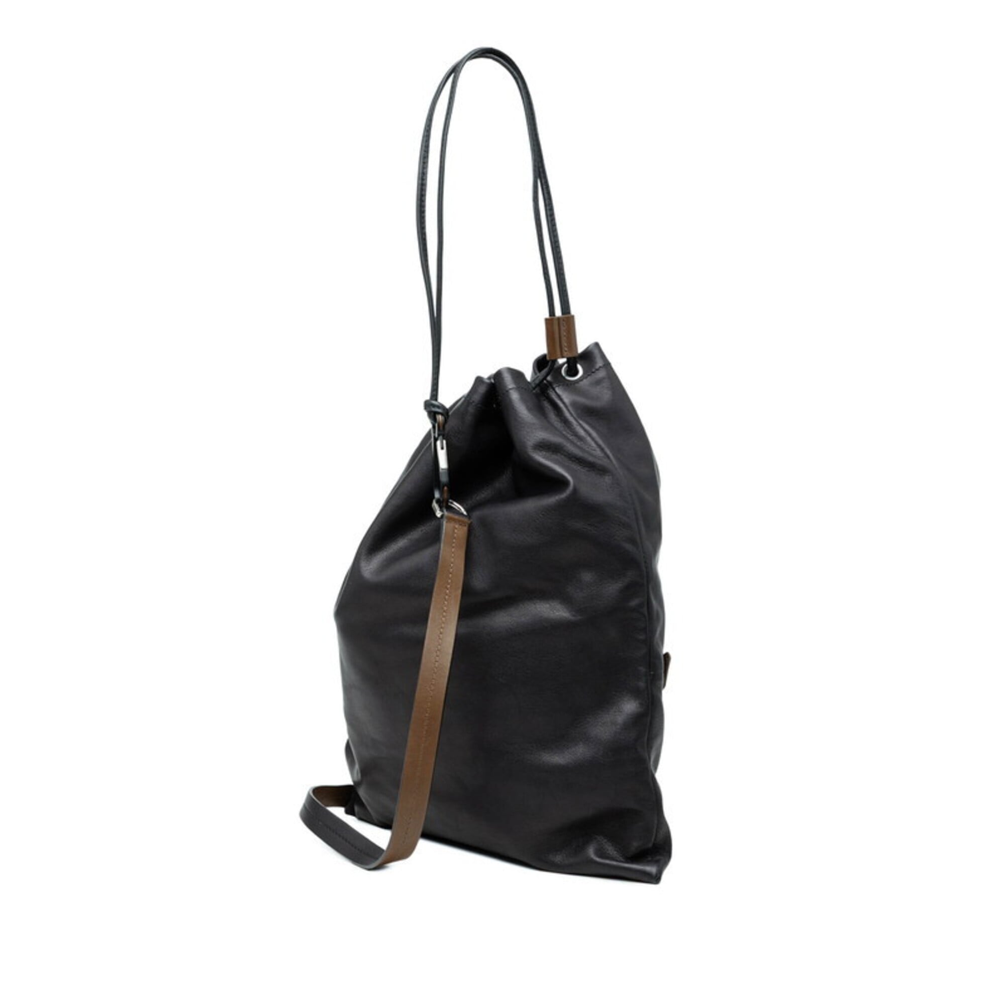 Salvatore Ferragamo Black Brown Leather Shoulder Bag (Pre-Owned)