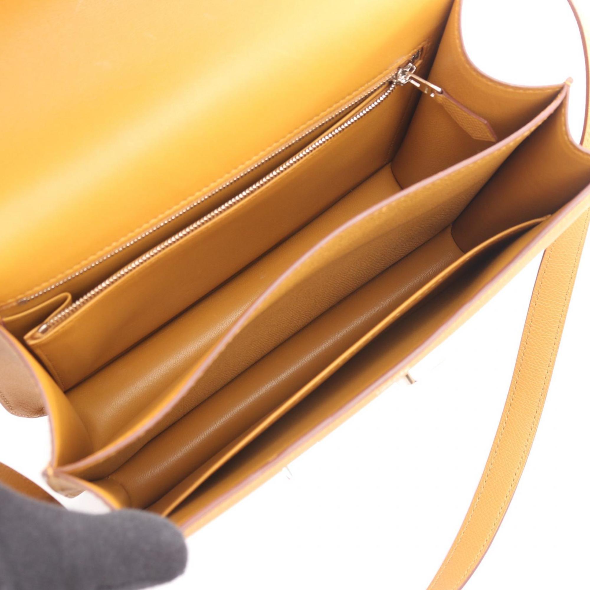 Hermes Brown Lime Leather Handbag Shoulder Bag (Pre-Owned)