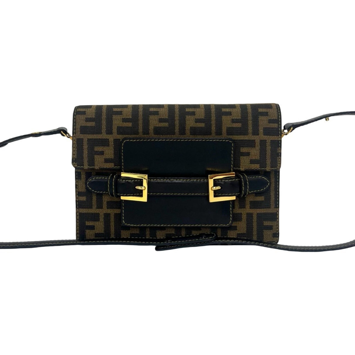 Fendi Black Brown Canvas Leather Shoulder Bag (Pre-Owned)