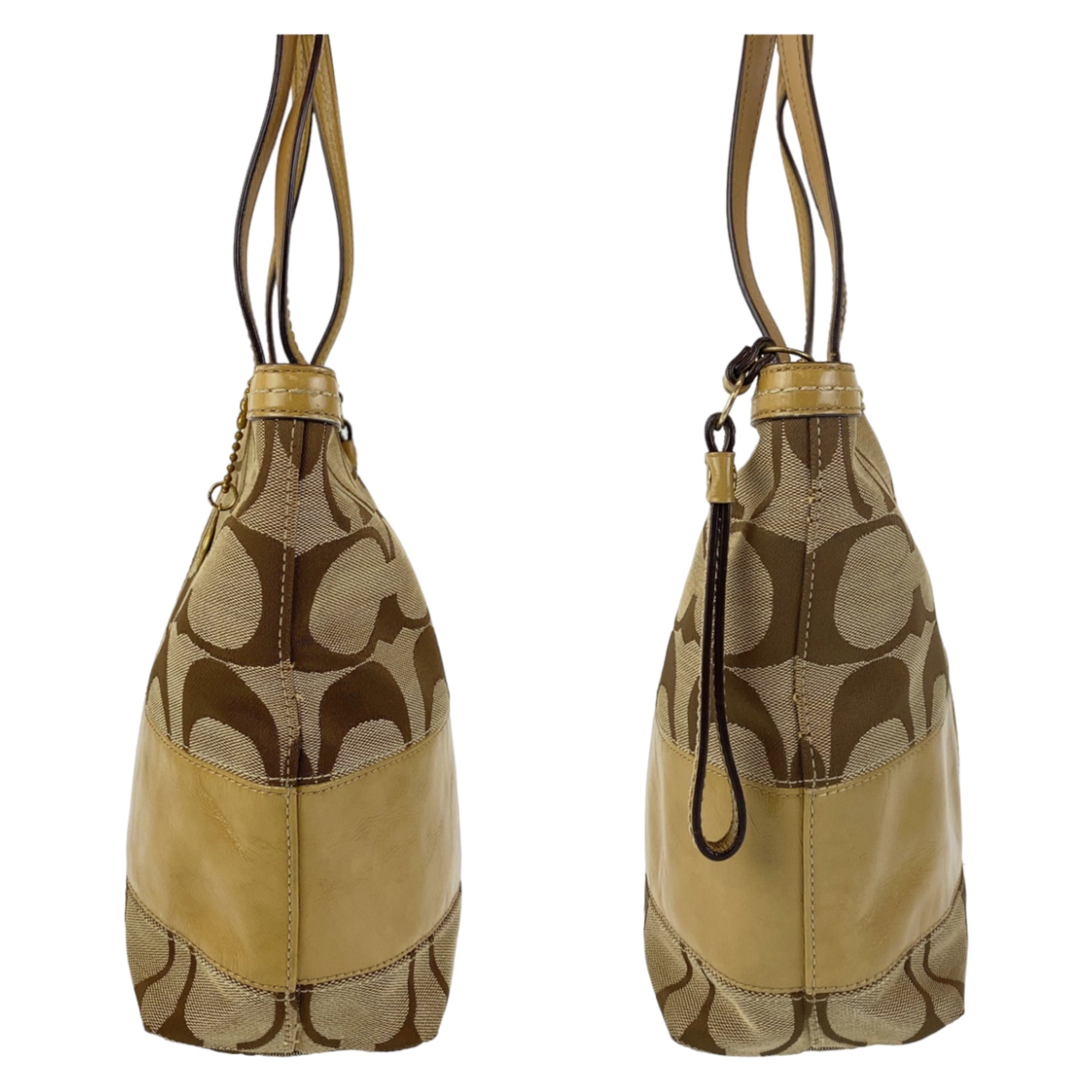 Coach Beige Brown Pink Canvas Leather Shoulder Bag Tote Bag (Pre-Owned)