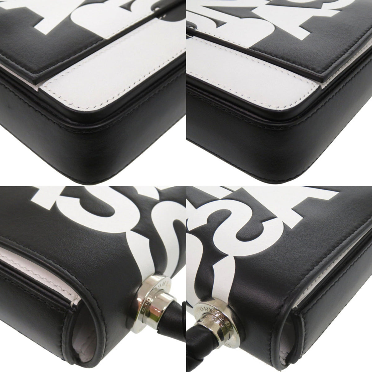 Burberry Black White Leather Shoulder Bag (Pre-Owned)