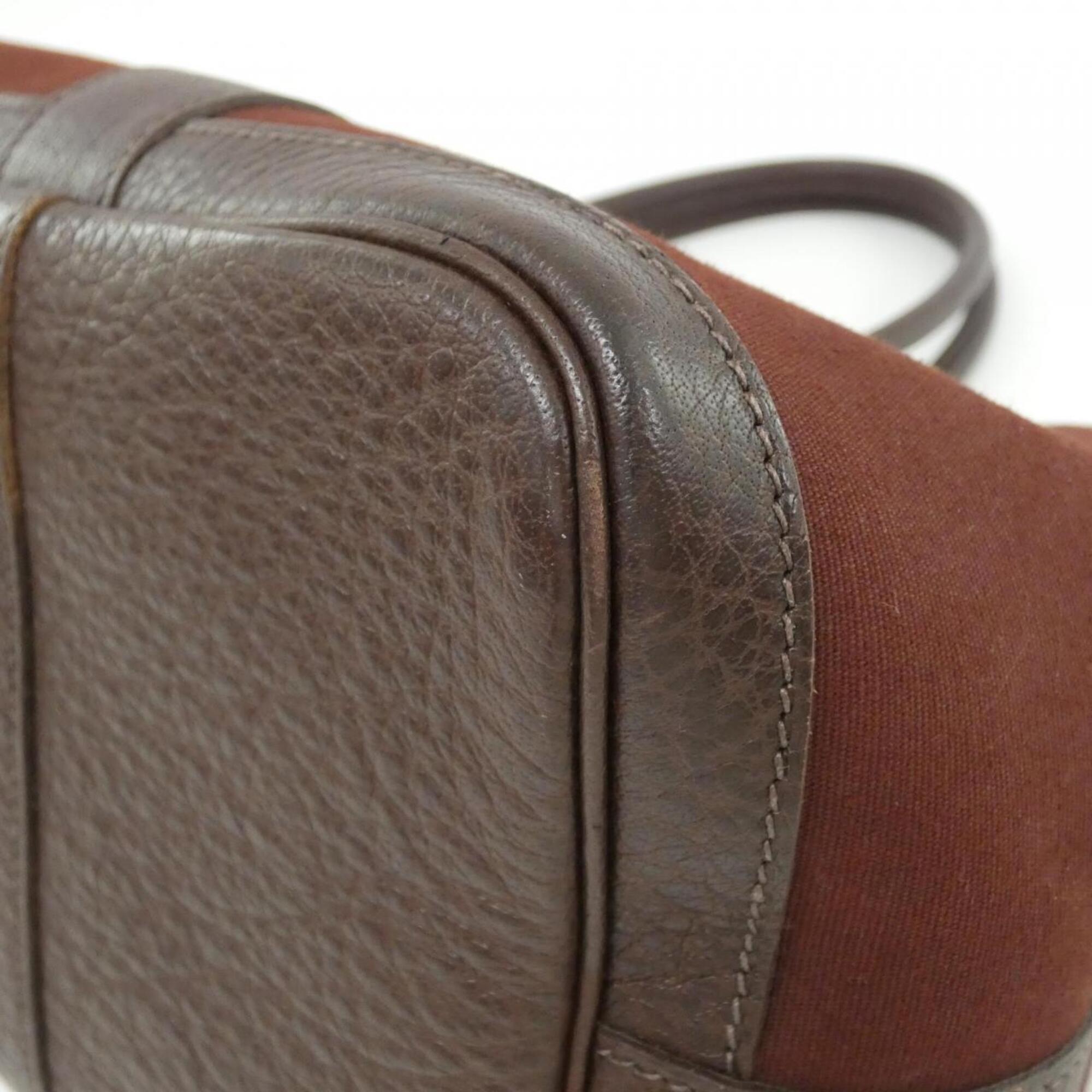 Hermes Brown Havane Toile Officier Buffle Skipper Leather Handbag (Pre-Owned)