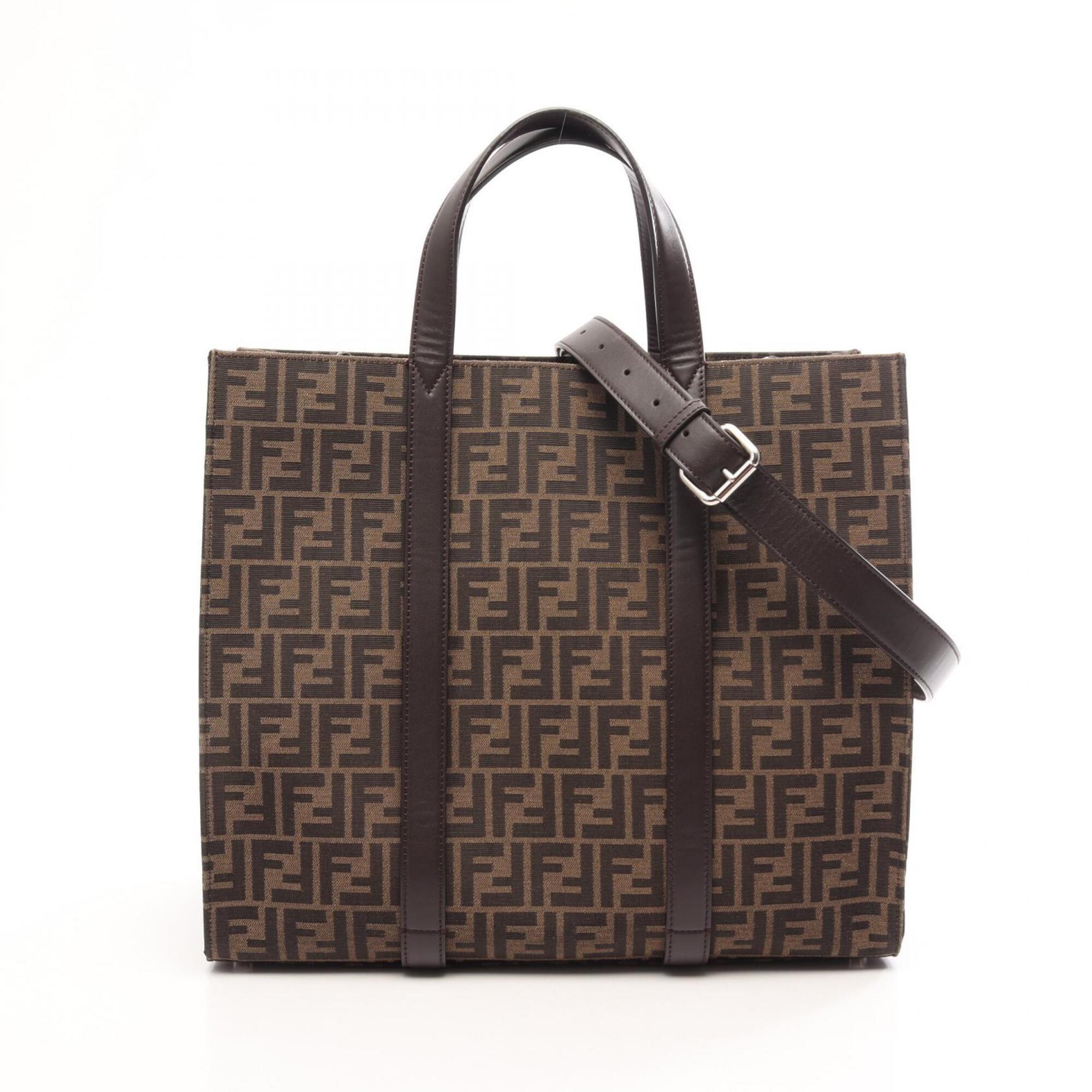 Fendi Brown Canvas Leather Handbag Tote Bag (Pre-Owned)
