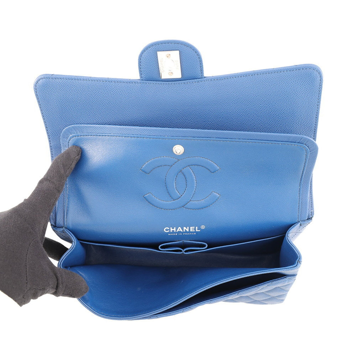 Chanel Matelasse Blue Grained Calfskin Handbag Shoulder Bag (Pre-Owned)