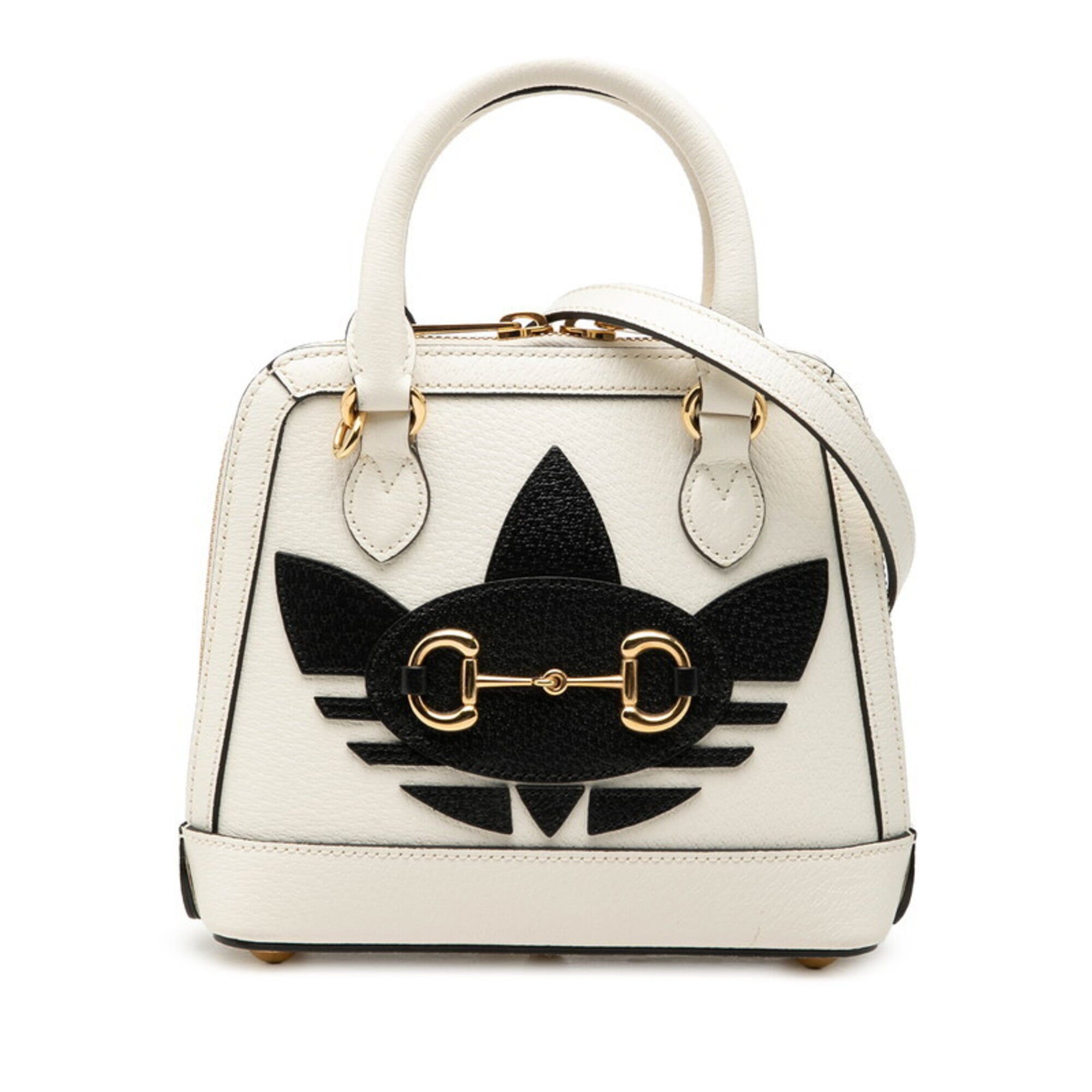 Gucci Black White Leather Handbag Shoulder Bag (Pre-Owned)