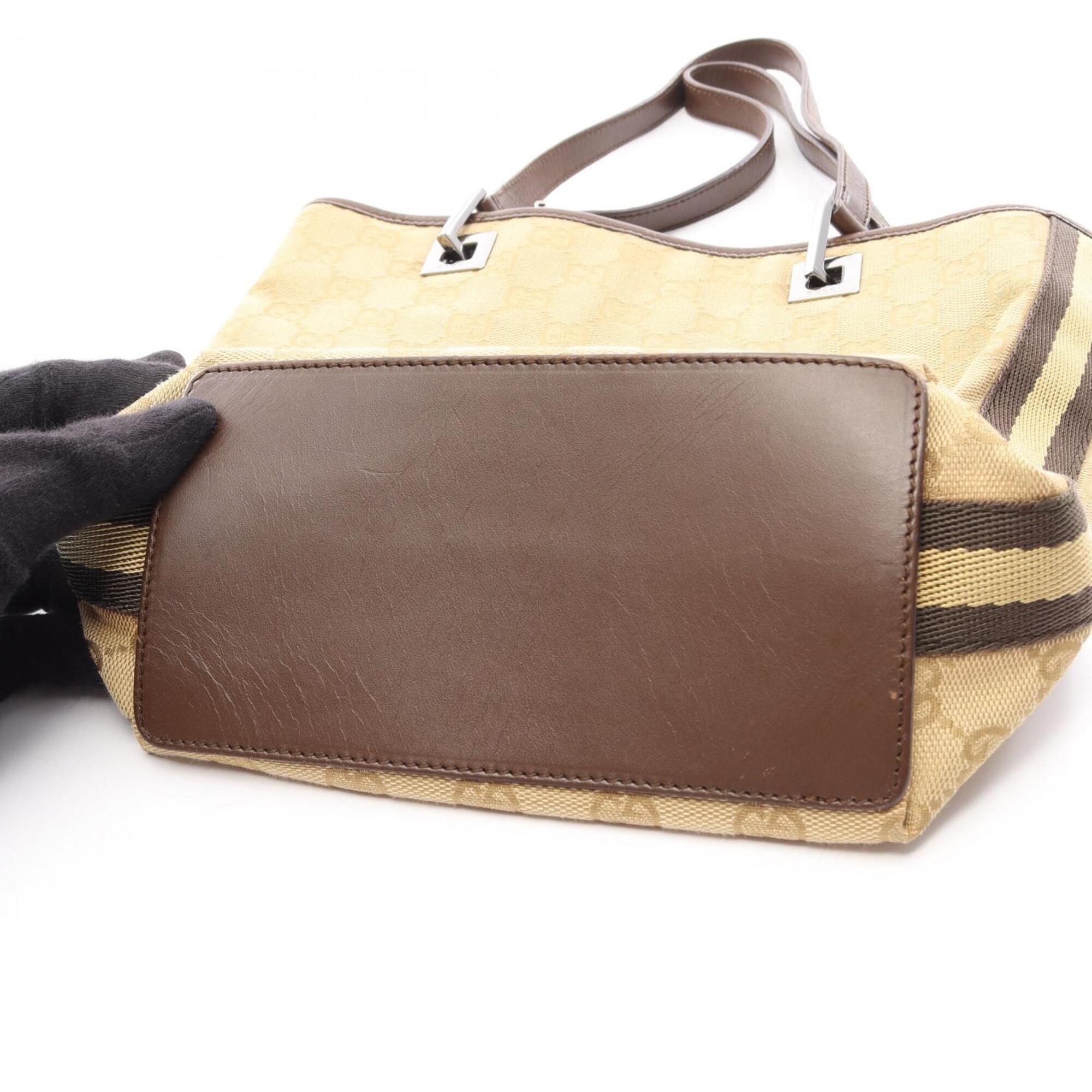 Gucci Beige Brown Canvas Leather Handbag Tote Bag (Pre-Owned)