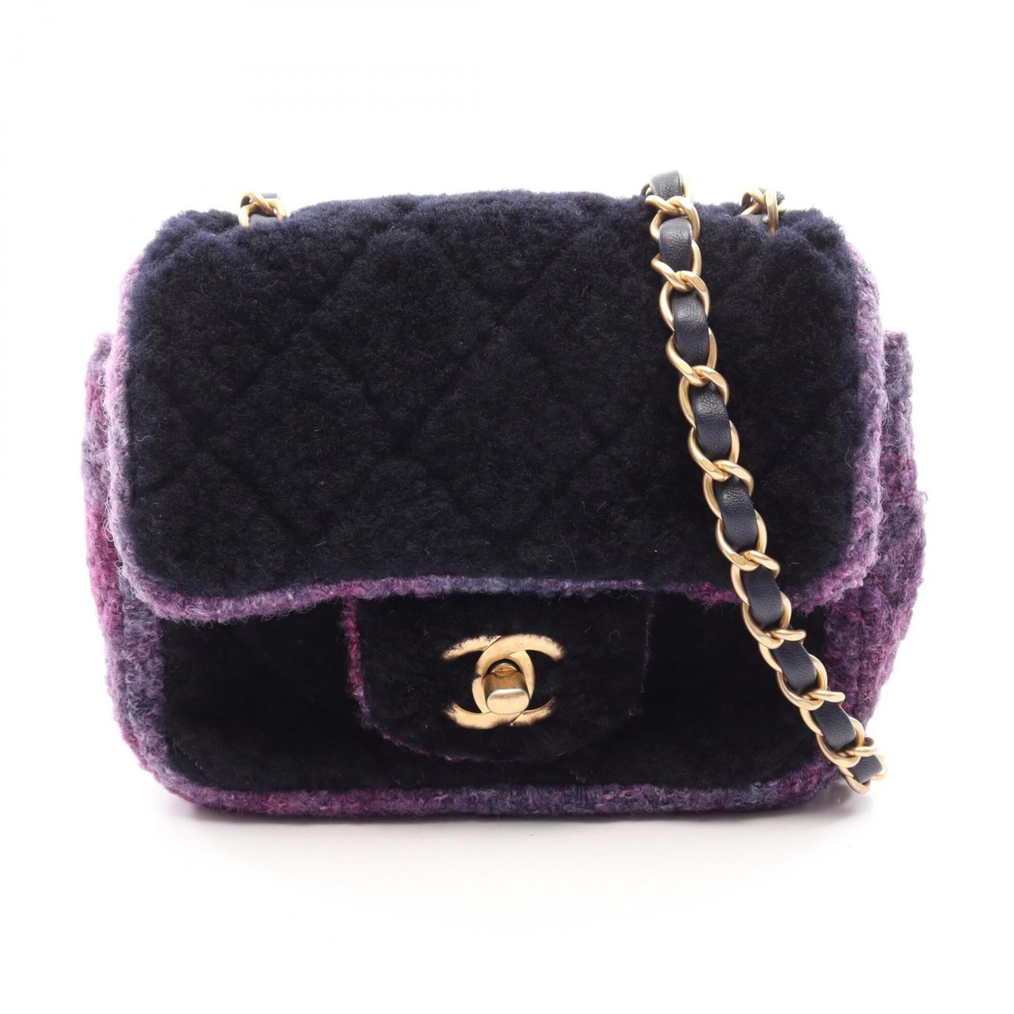 Chanel Navy Purple Fabric Fur Handbag Shoulder Bag (Pre-Owned)