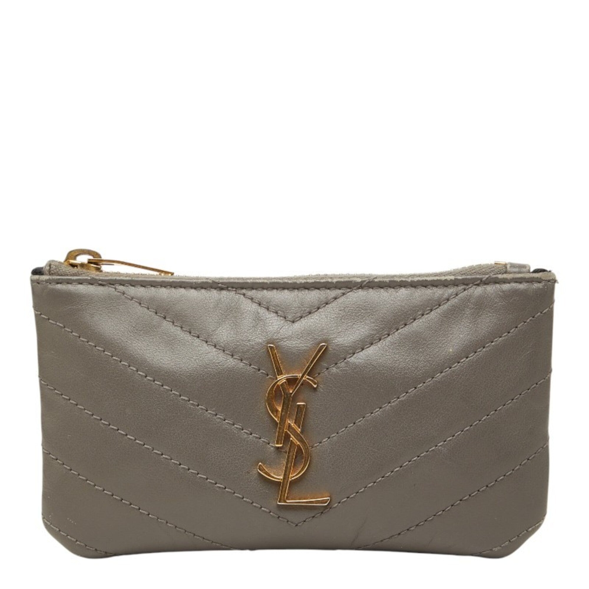 Saint Laurent Gray Leather Long Wallet (Bi-Fold) (Pre-Owned)