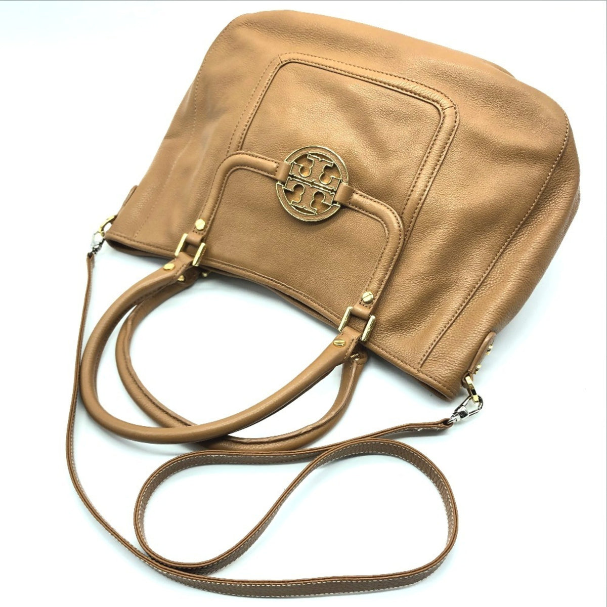 Tory Burch Brown Camel Leather Handbag Shoulder Bag Tote Bag (Pre-Owned)