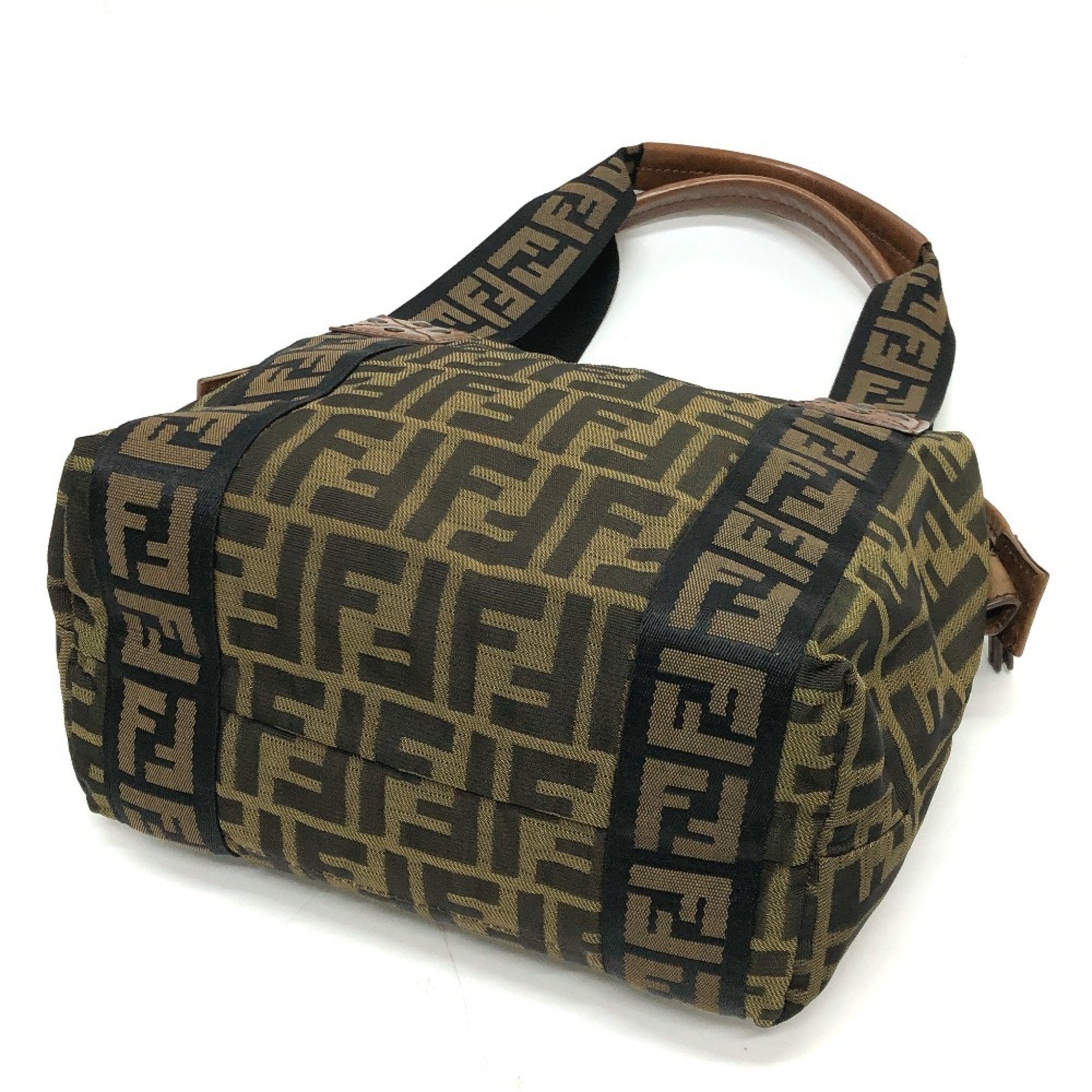 Fendi Zucca Black Brown Canvas Handbag Tote Bag (Pre-Owned)