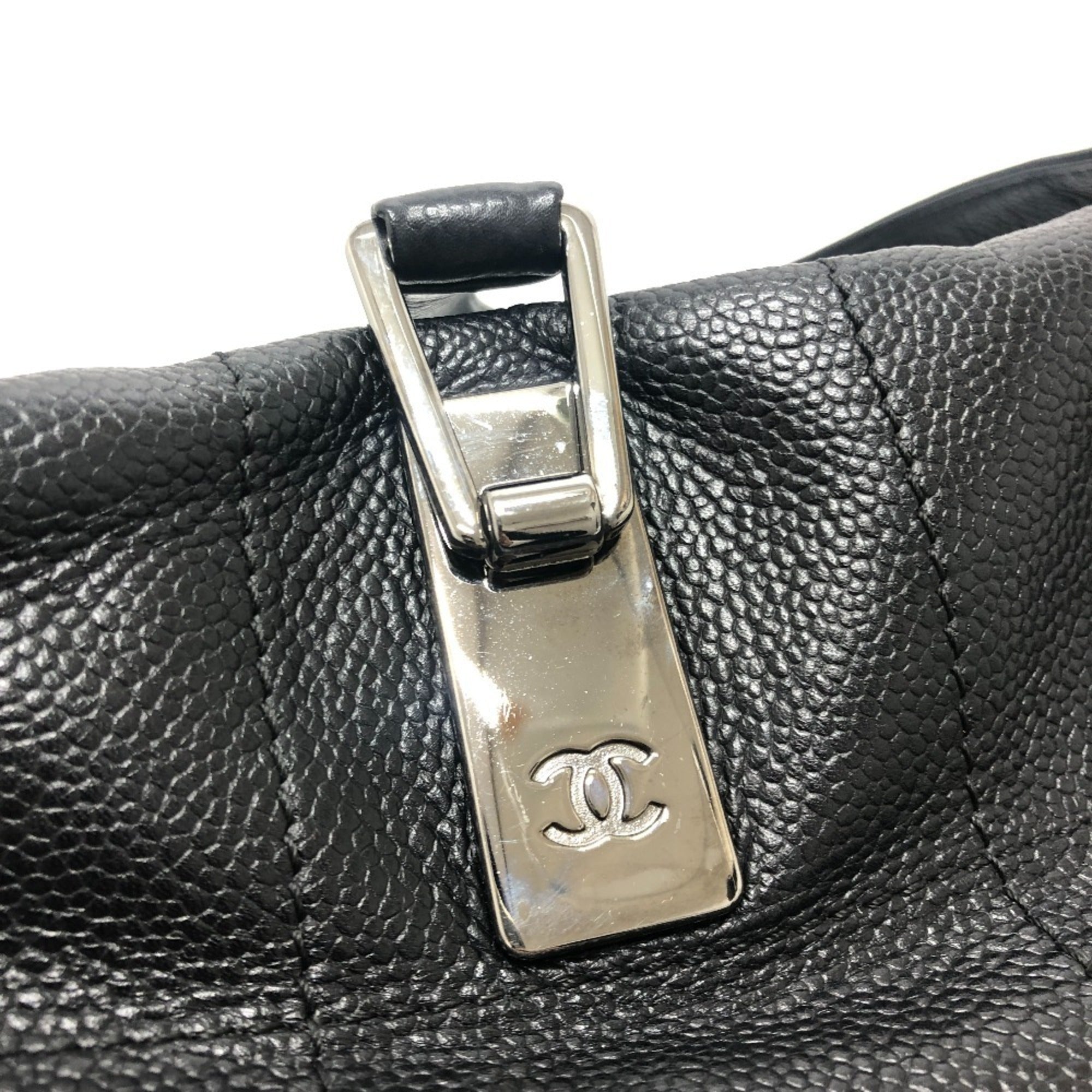 Chanel Black Grained Calfskin Boston Bag Handbag (Pre-Owned)