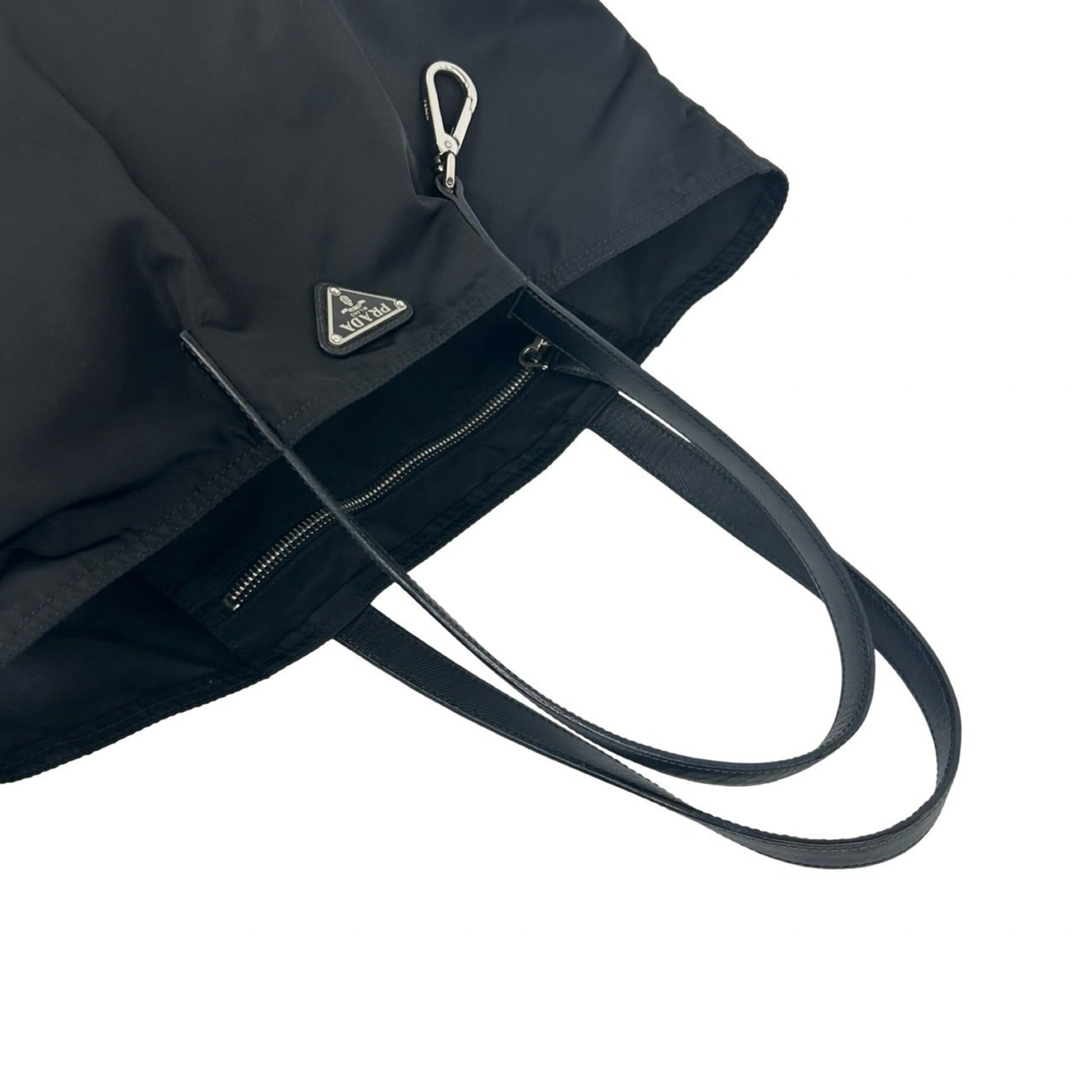 Prada Black Nylon Leather Handbag Tote Bag (Pre-Owned)
