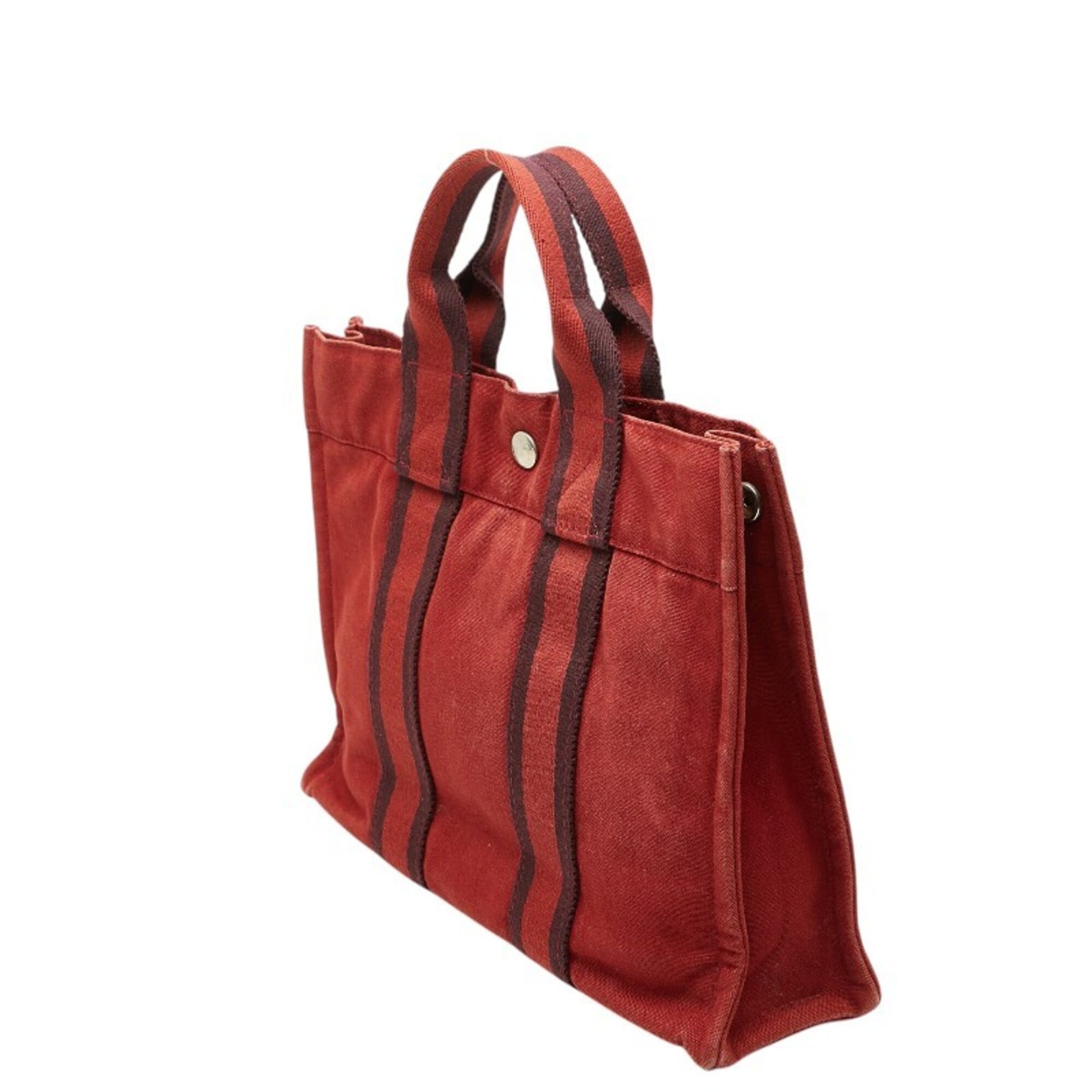 Hermes Red Color Canvas Handbag Tote Bag (Pre-Owned)