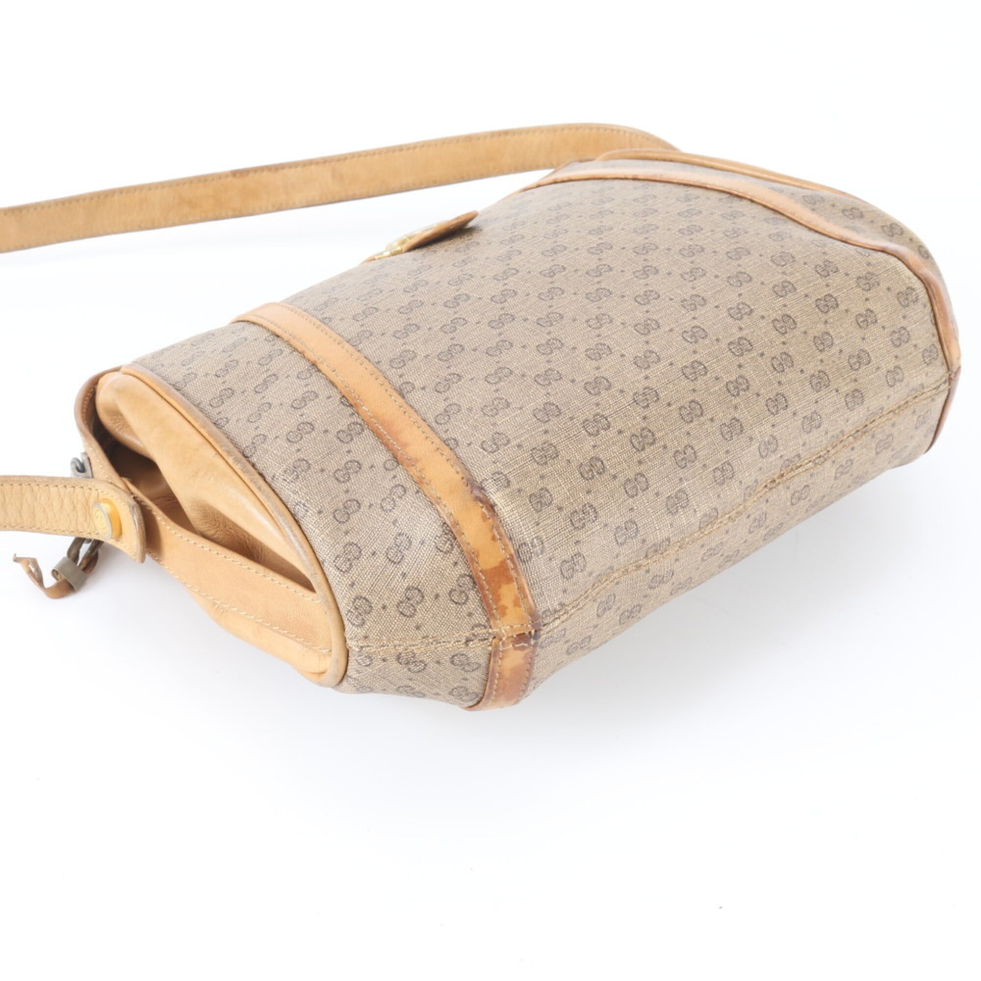 Gucci Microguccissima Beige Brown Leather Coated Canvas Shoulder Bag (Pre-Owned)