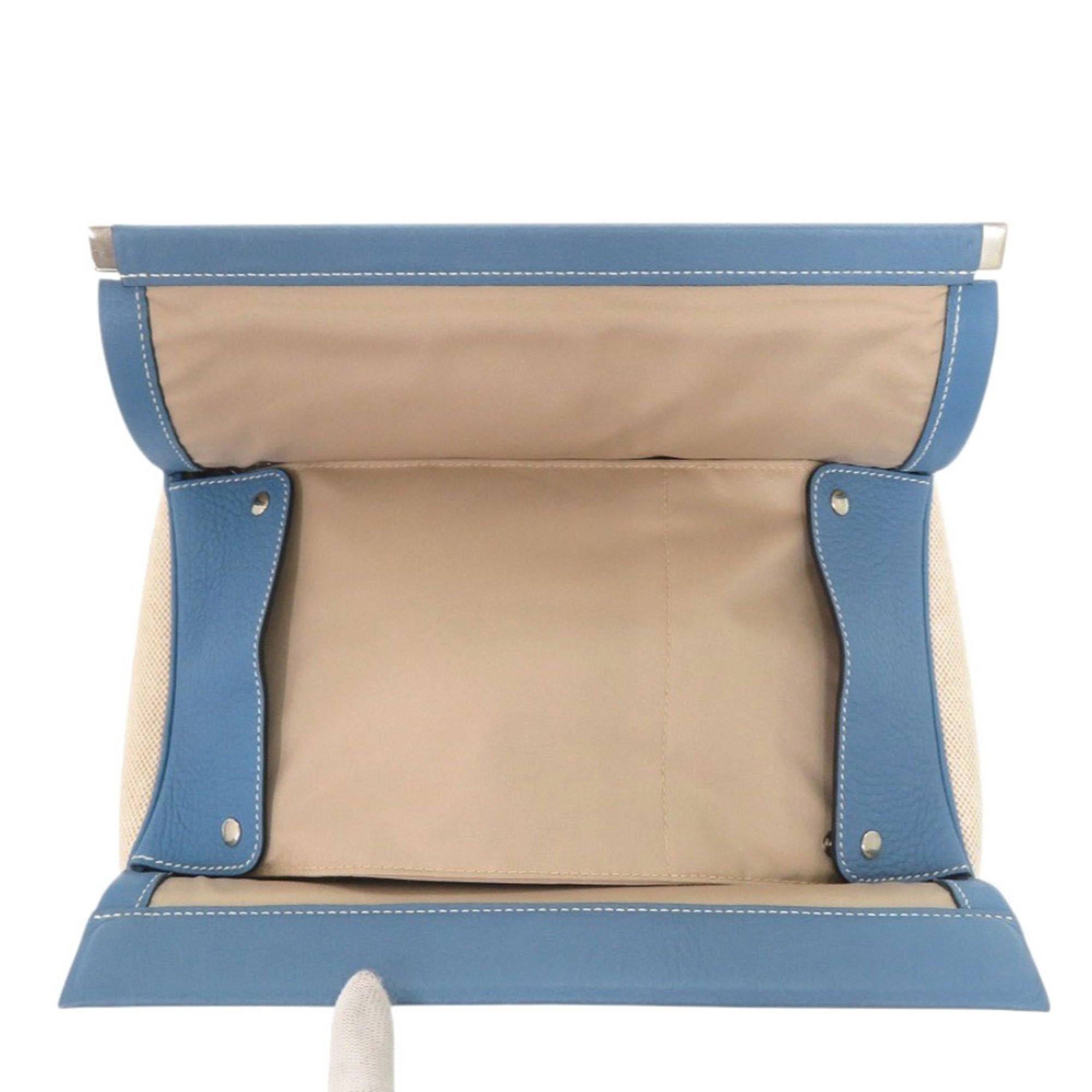 Hermes Blue Toile H Taurillon Clemence Leather Handbag (Pre-Owned)