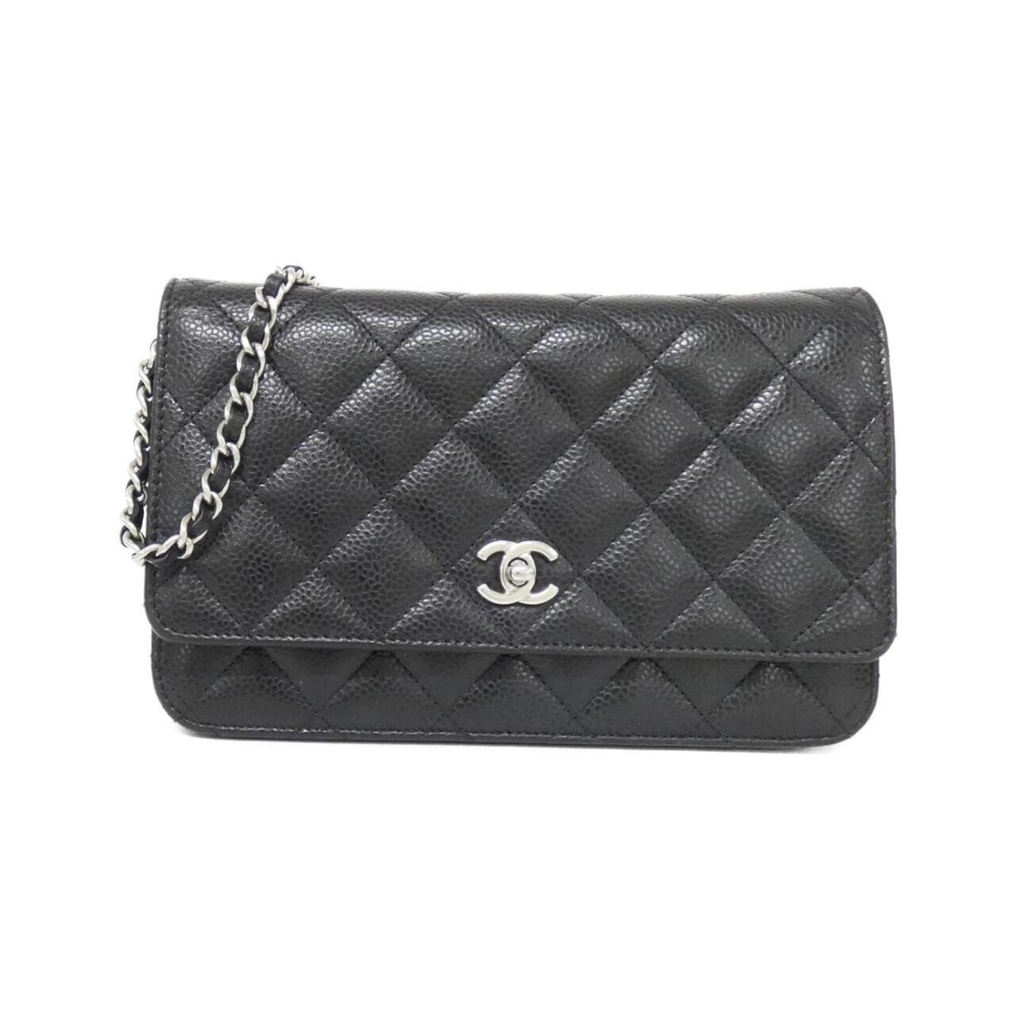 Chanel Black Bordeaux Grained Calfskin Chain/Shoulder Wallet (Pre-Owned)