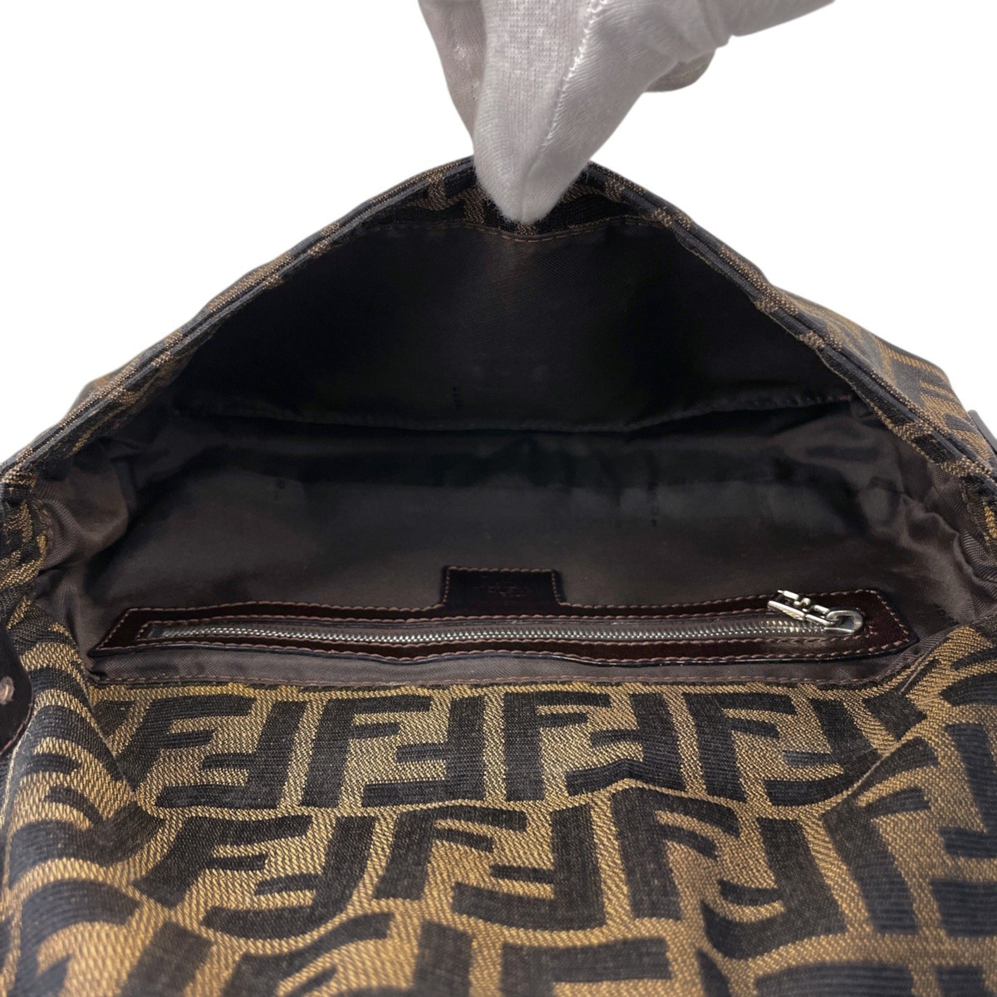 Fendi Zucca Brown Canvas Leather Handbag Shoulder Bag (Pre-Owned)