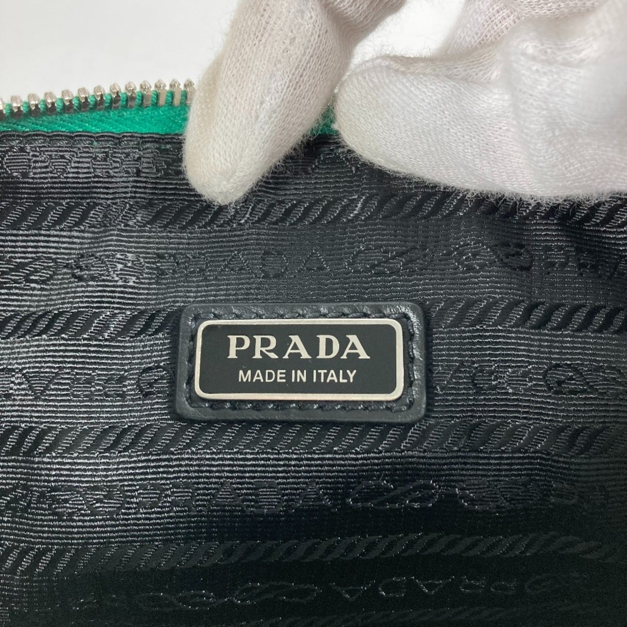 Prada Green Saffiano Triangle Clutch Bag Pouch (Pre-Owned)