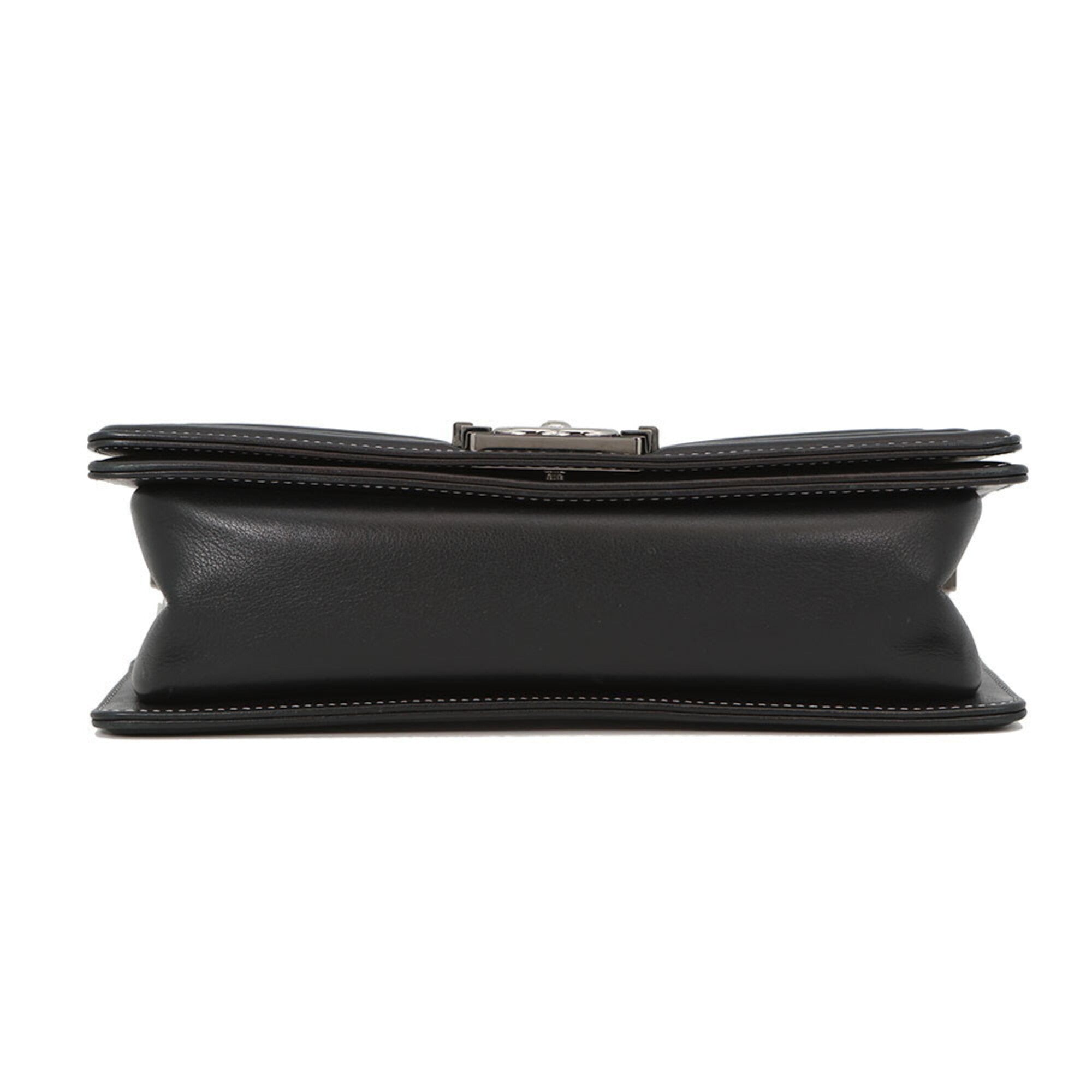 Chanel Boy Chanel Black Silver Leather Handbag Shoulder Bag (Pre-Owned)