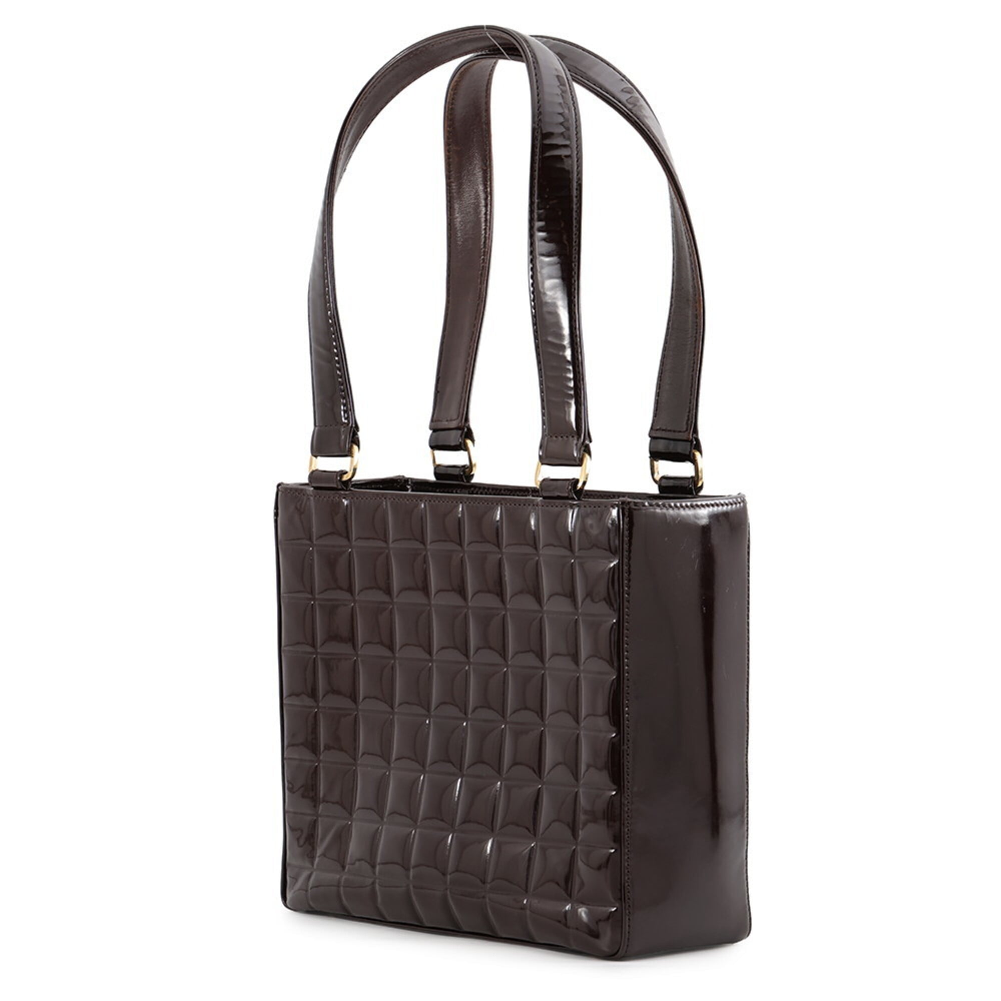 Chanel Chocolate Bar Brown Patent Leather Handbag Tote Bag (Pre-Owned)