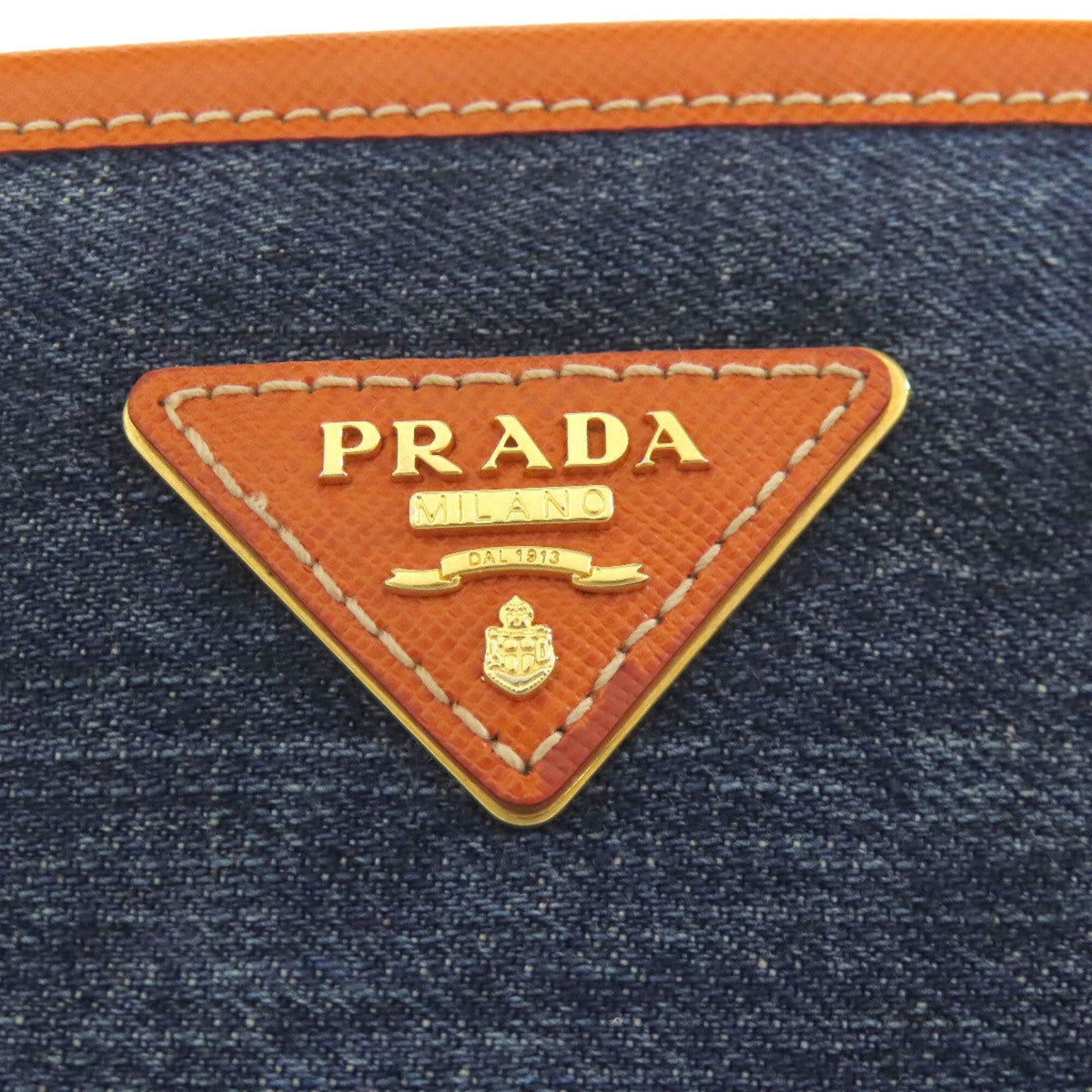 Prada Blue Orange Canvas Leather Handbag (Pre-Owned)