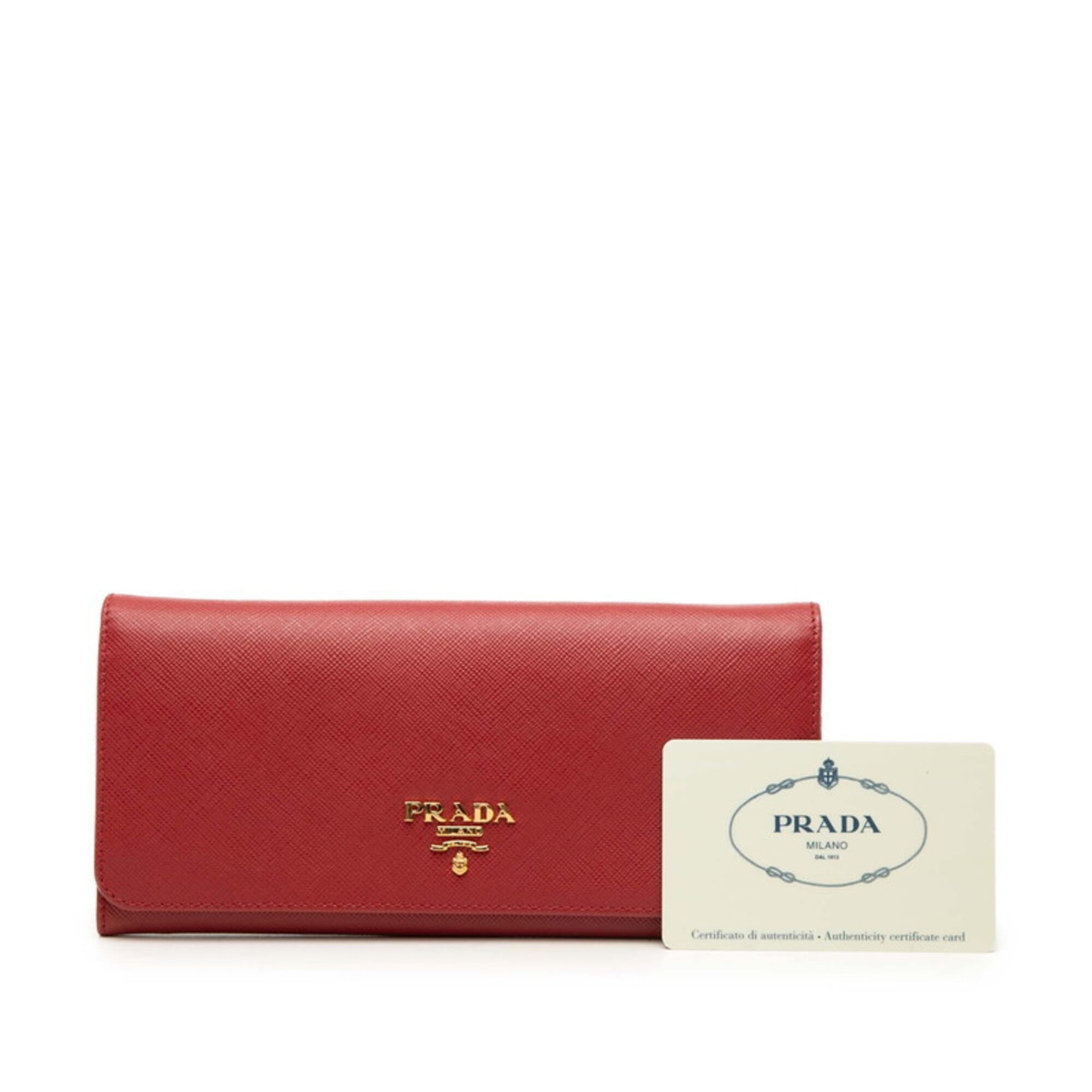 Prada Red Color Leather Long Wallet (Bi-Fold) (Pre-Owned)