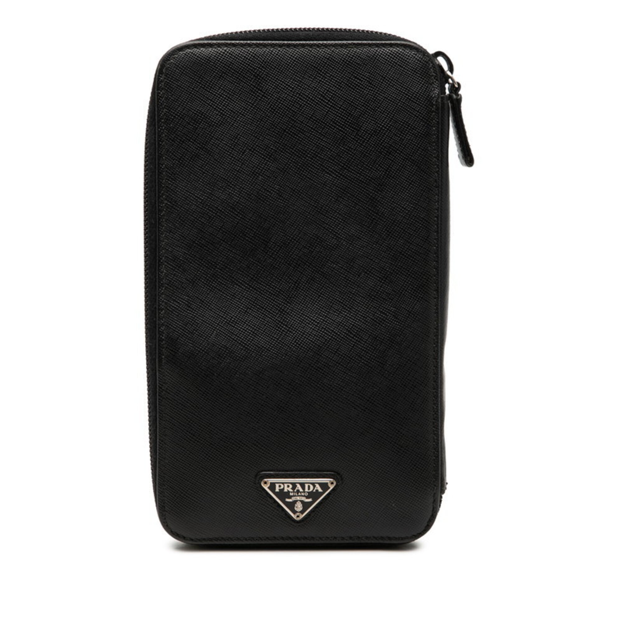 Prada Black Saffiano Triangle Leather Long Wallet (Bi-Fold) (Pre-Owned)