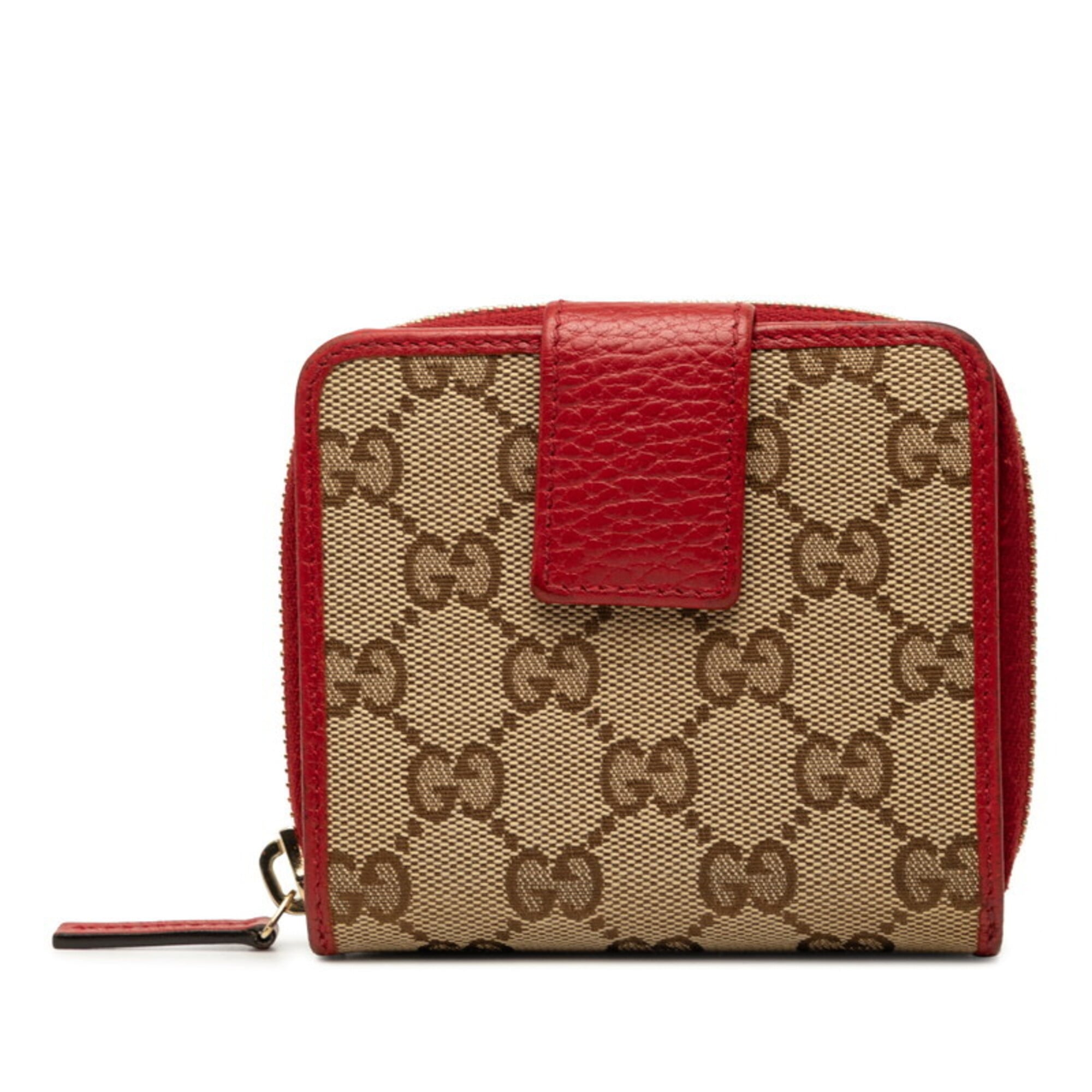 Gucci Beige Red Color Canvas Leather Wallet (Bi-Fold) (Pre-Owned)