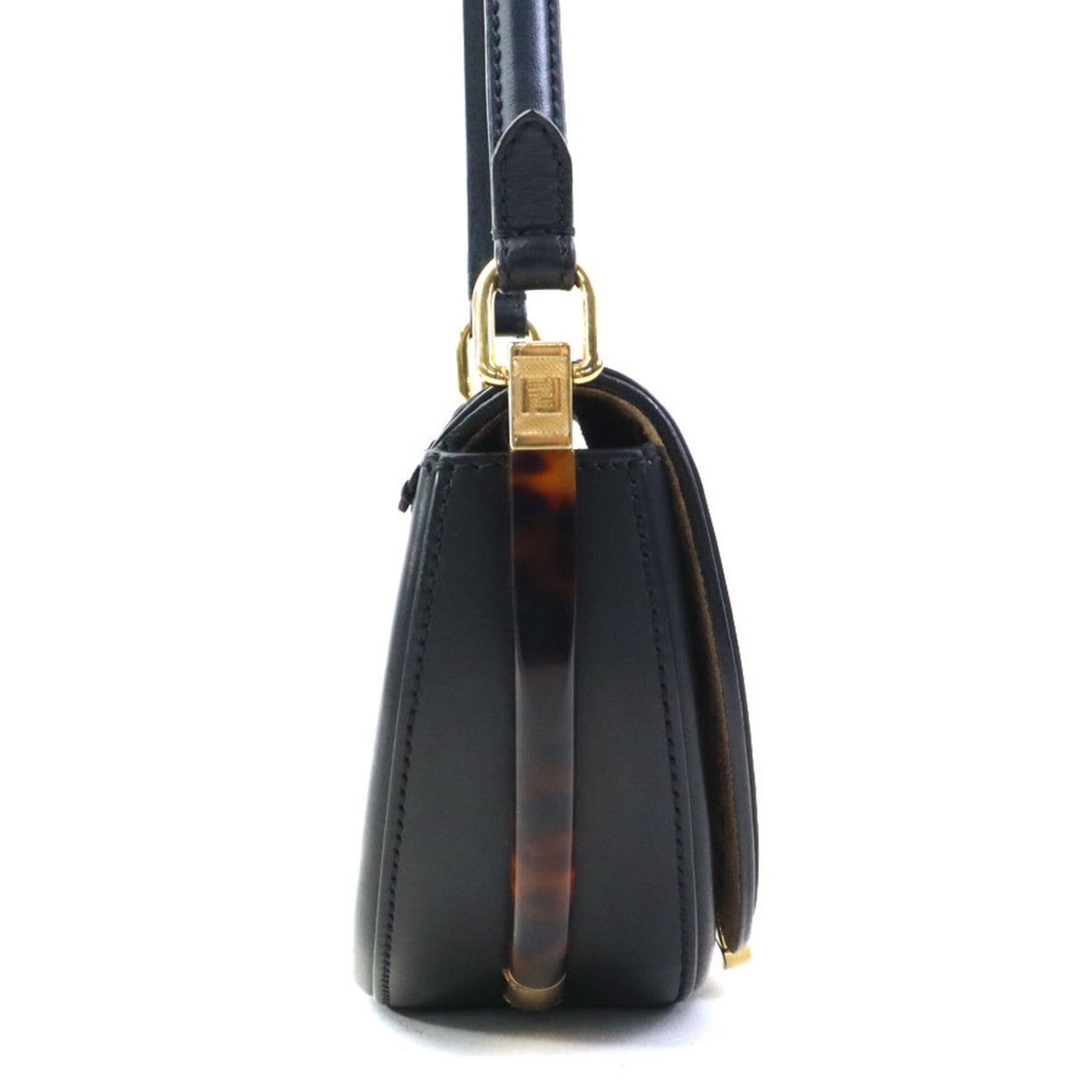 Fendi Black Brown Leather Shoulder Bag (Pre-Owned)