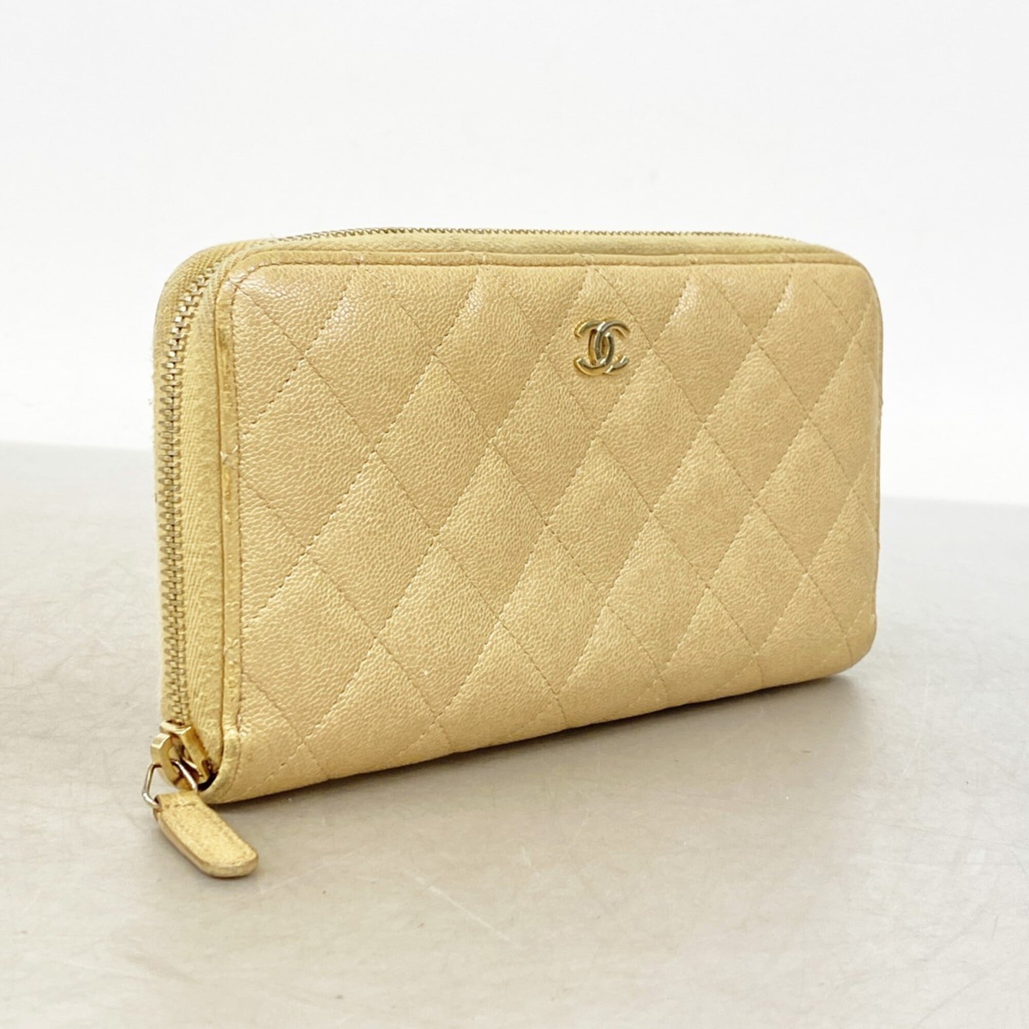 Chanel Beige Grained Calfskin Long Wallet (Bi-Fold) (Pre-Owned)