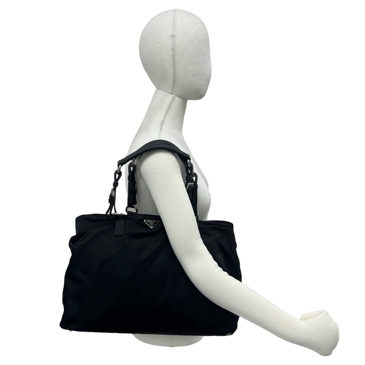 Prada Black Nylon Leather Shoulder Bag Tote Bag (Pre-Owned)