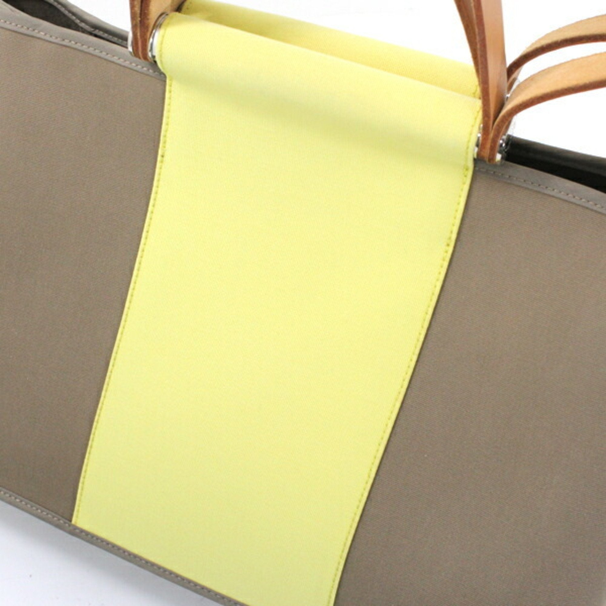 Hermes Etoupe Gray Soufre Toile Officier Leather Handbag (Pre-Owned)