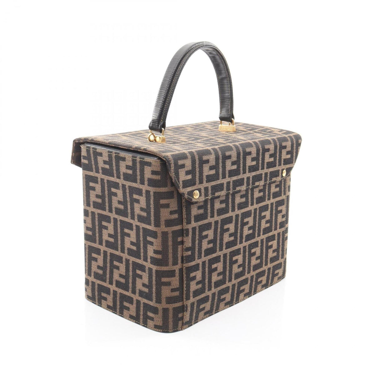 Fendi Black Brown Canvas Leather Handbag (Pre-Owned)