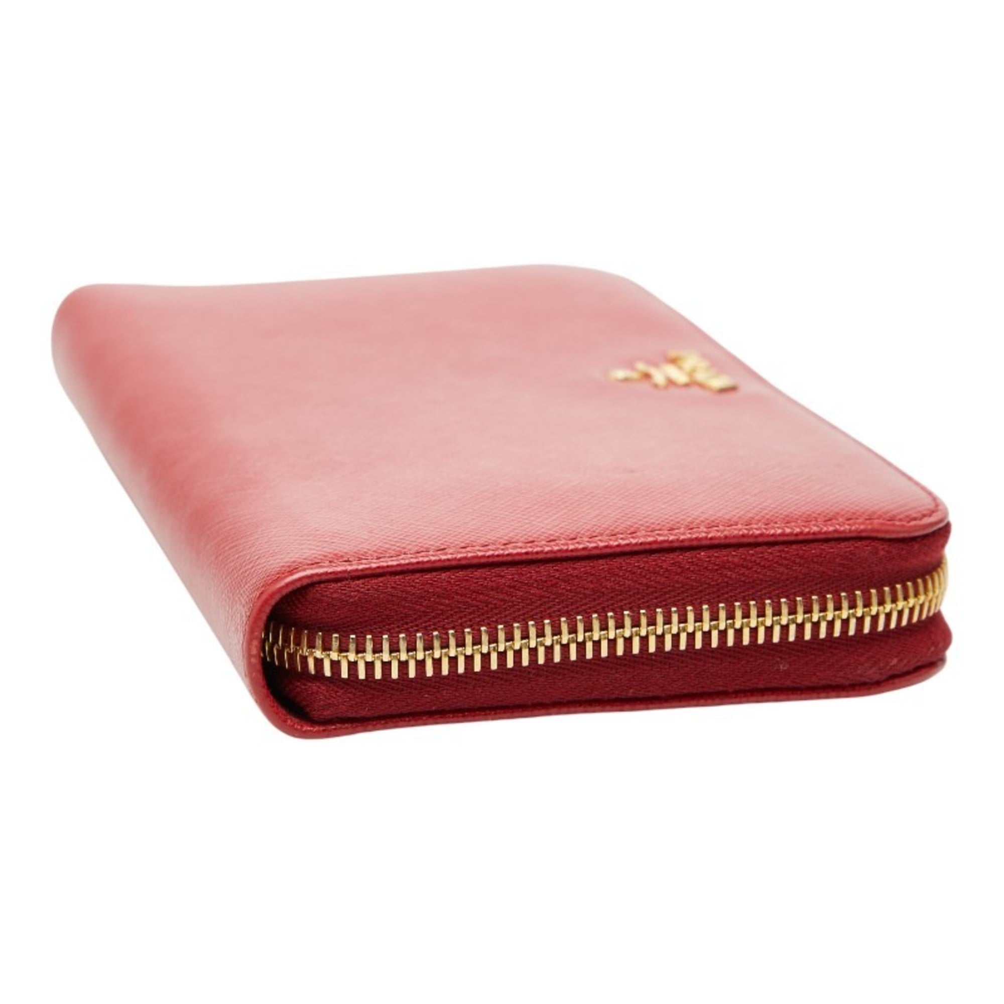 Prada Red Color Leather Long Wallet (Bi-Fold) (Pre-Owned)