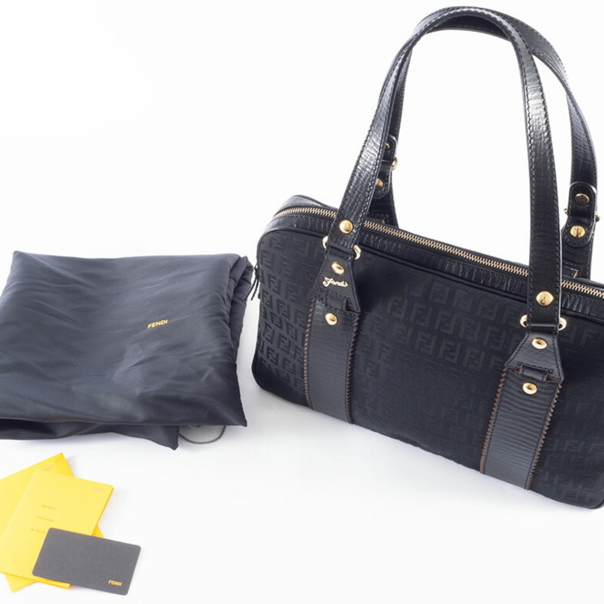 Fendi Zucca Black Canvas Leather Handbag (Pre-Owned)