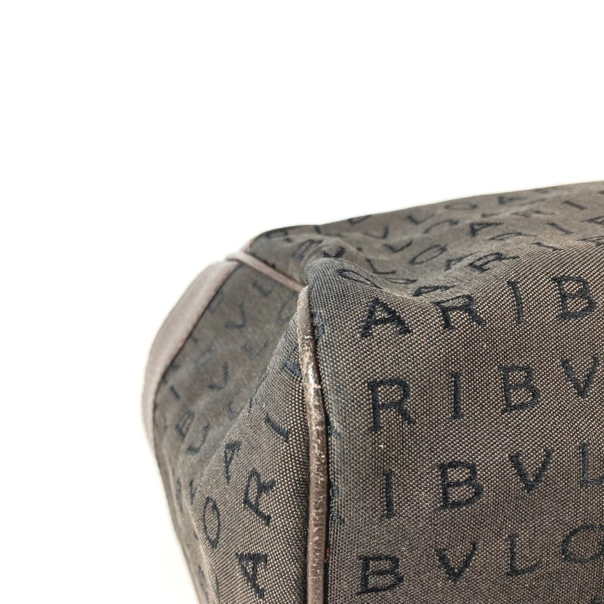 Bvlgari Logomania Brown Leather Canvas Boston Bag Handbag Tote Bag (Pre-Owned)