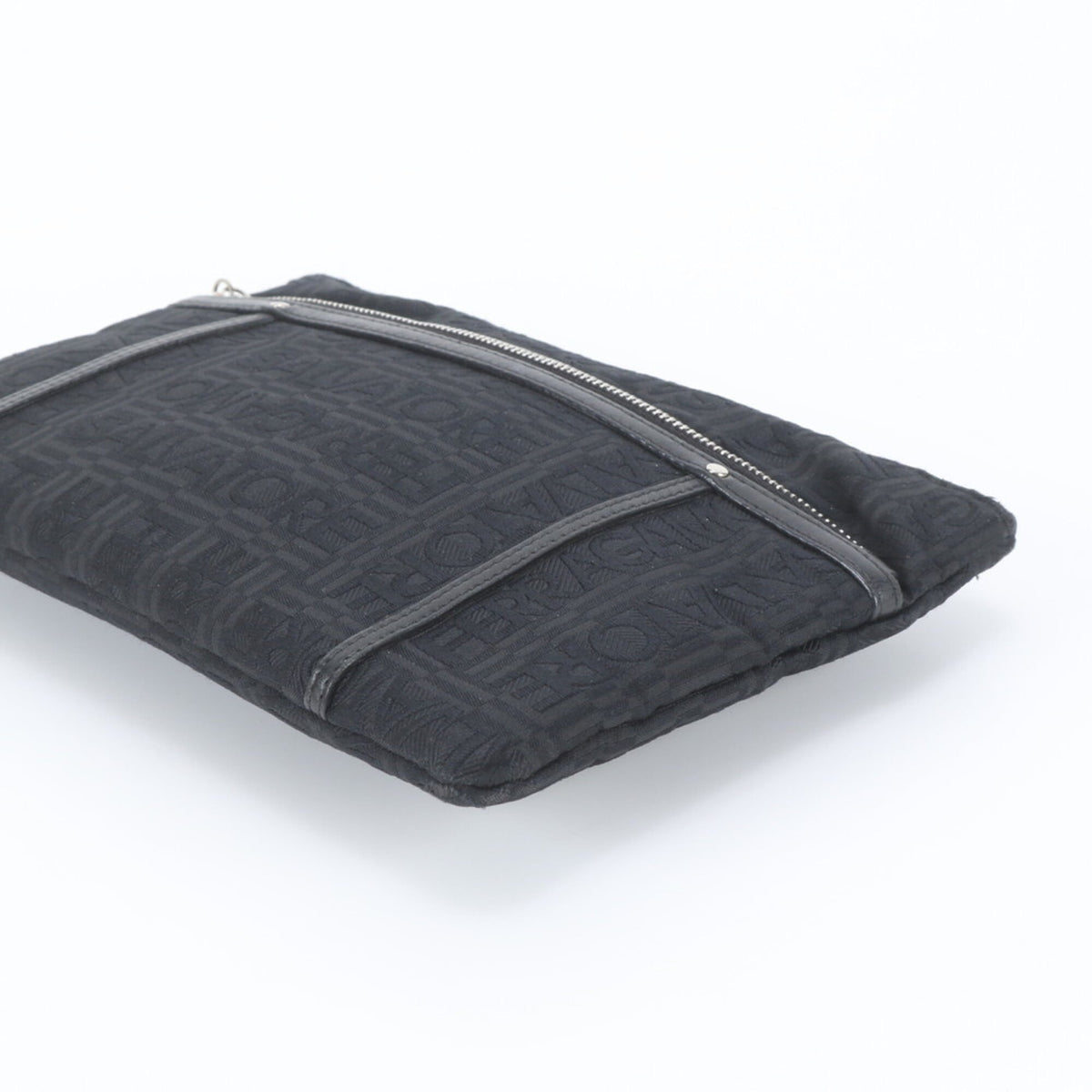 Salvatore Ferragamo Black Leather Canvas Clutch Bag Handbag Pouch (Pre-Owned)
