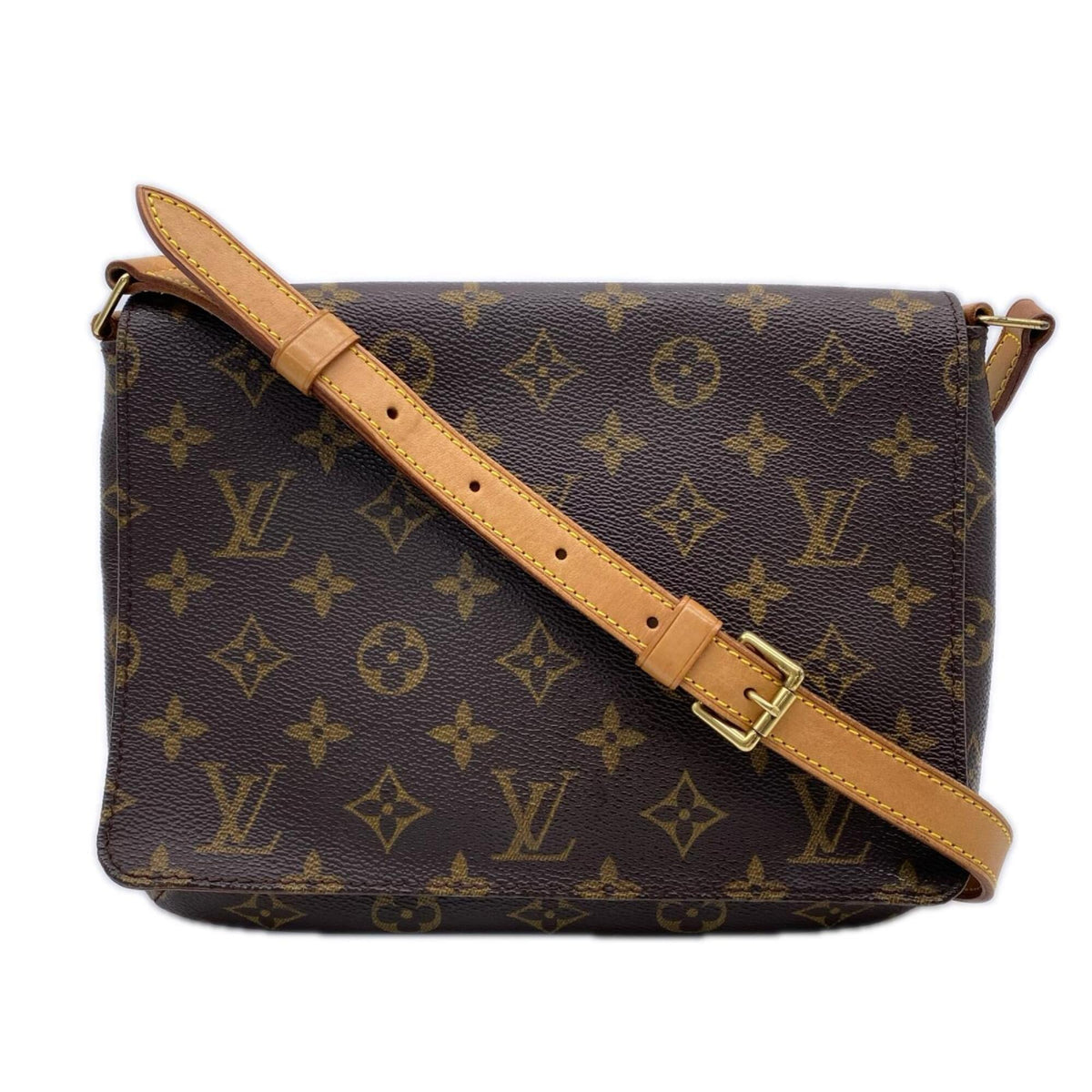Louis Vuitton Beige Brown Coated Canvas Leather Shoulder Bag (Pre-Owned)