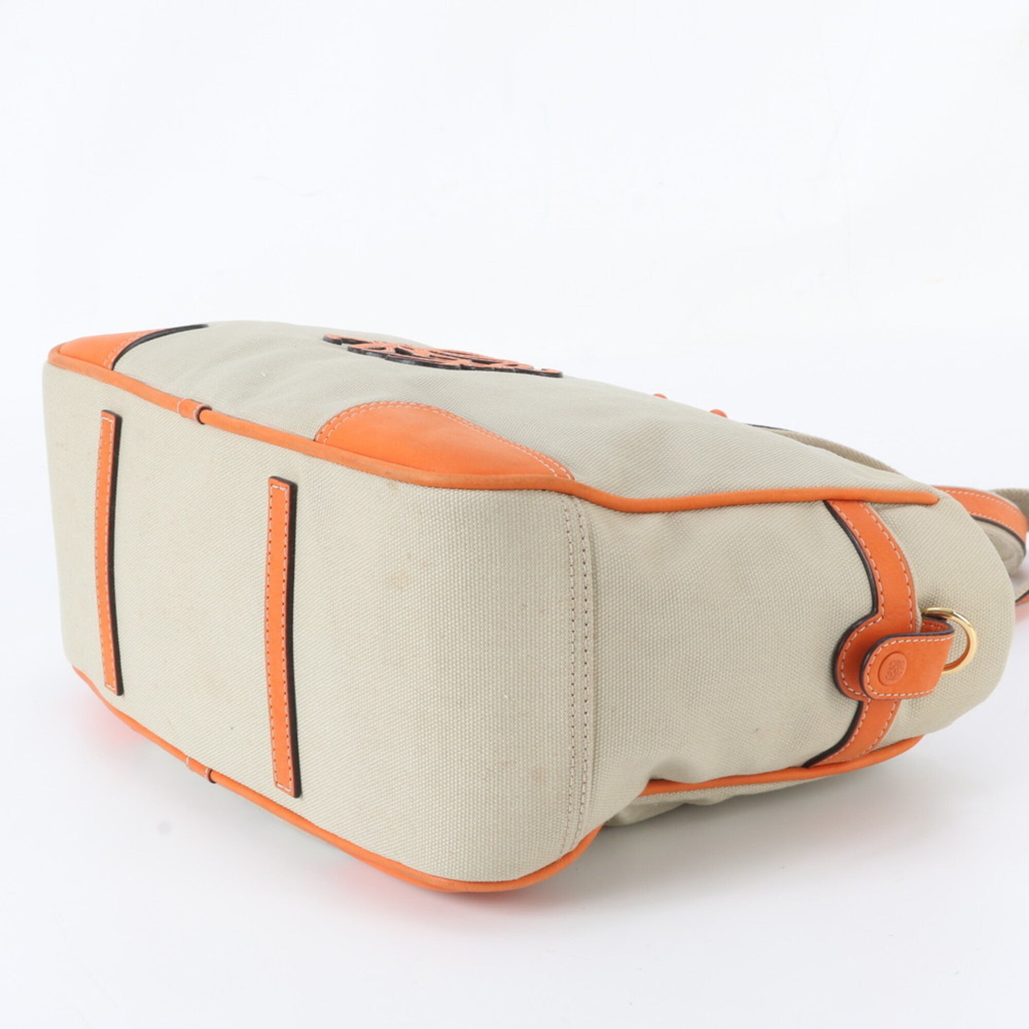 Loewe Brown Orange Leather Canvas Handbag Tote Bag (Pre-Owned)