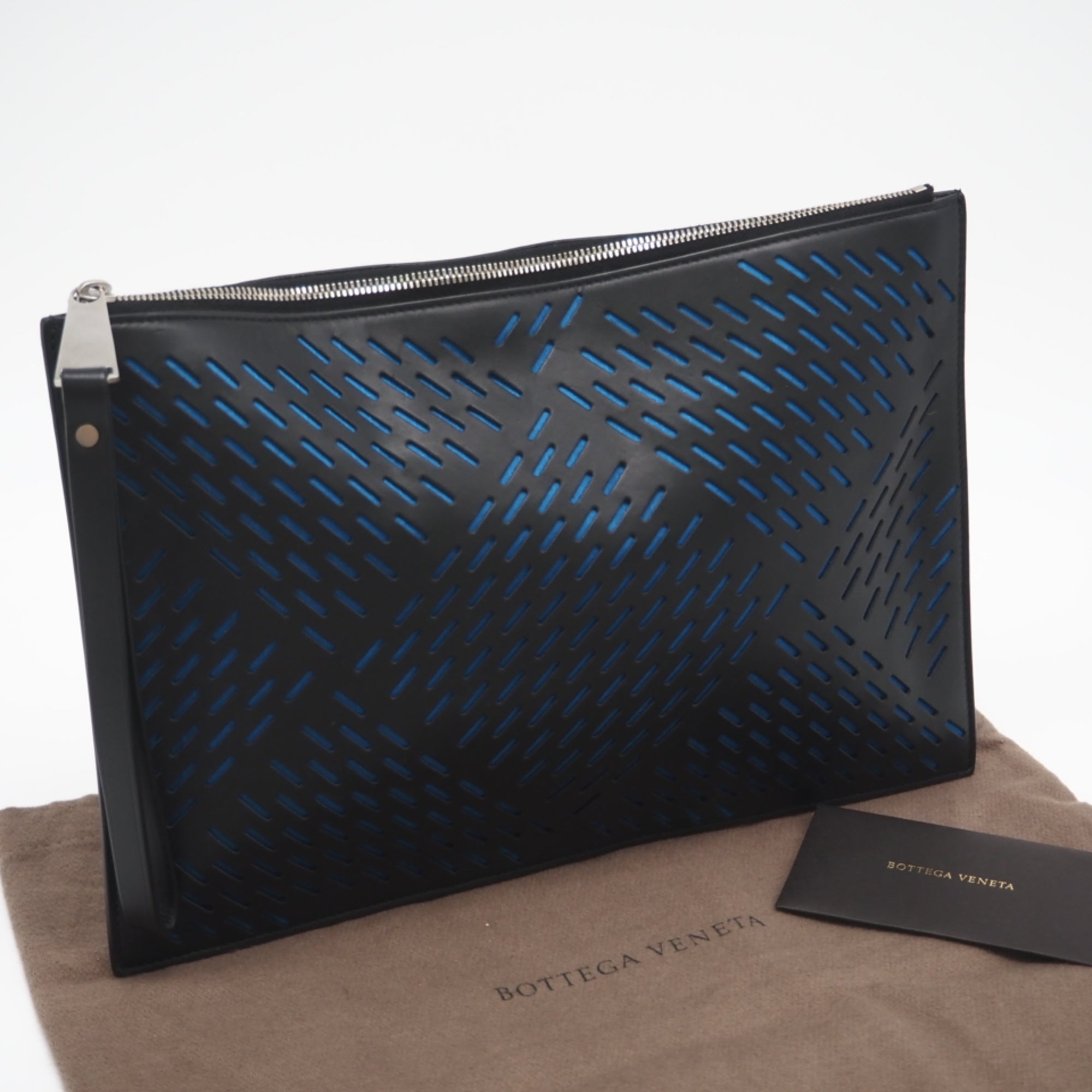 Bottega Veneta Black Blue Leather Nylon Clutch Bag (Pre-Owned)
