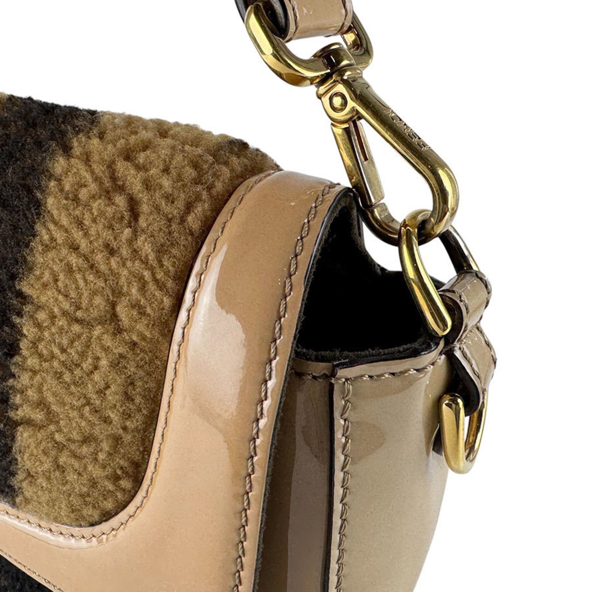 Fendi Beige Brown Patent Leather Handbag Shoulder Bag (Pre-Owned)