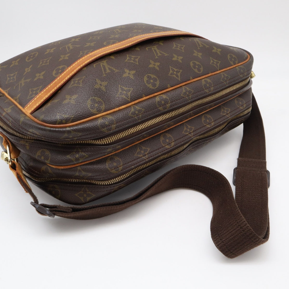Louis Vuitton Beige Brown Monogram Coated Canvas Leather Shoulder Bag (Pre-Owned)