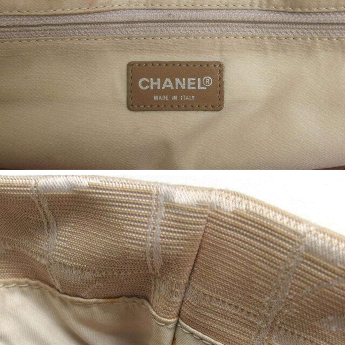Chanel Beige Nylon Jacquard Leather Handbag Tote Bag (Pre-Owned)