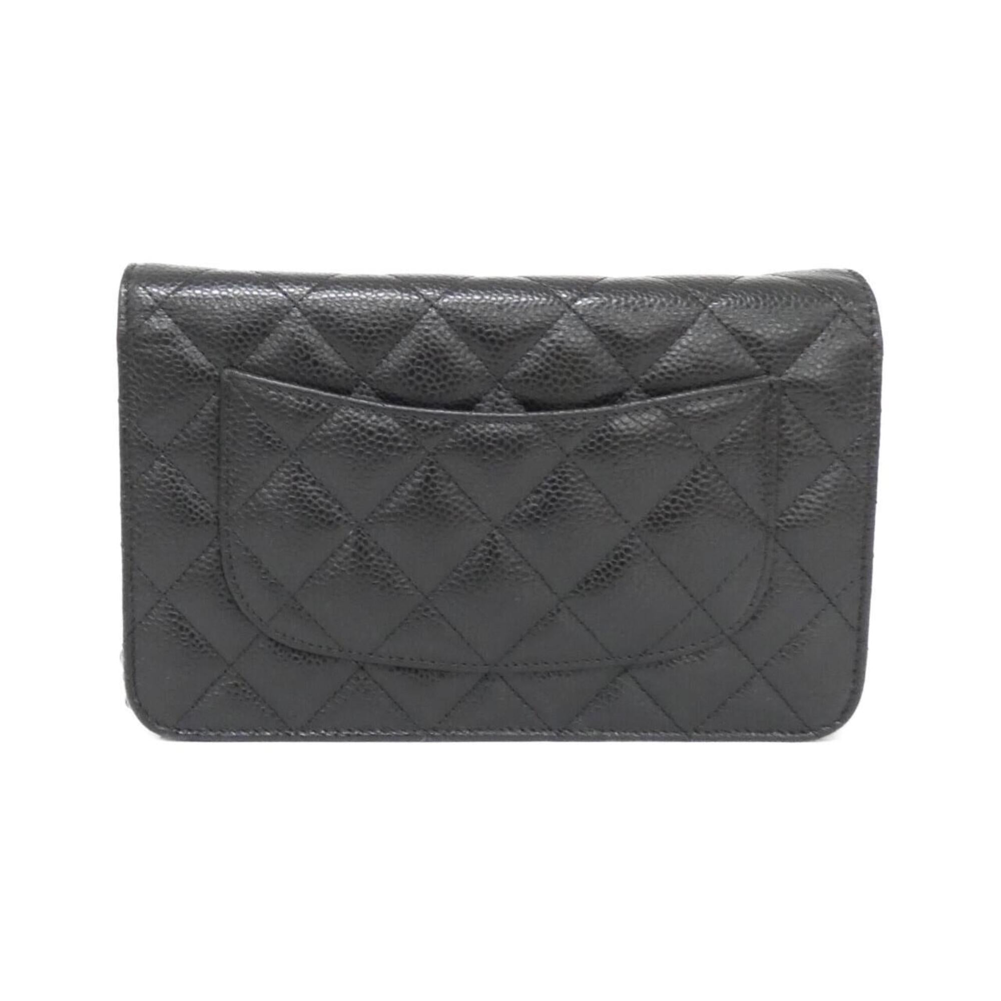 Chanel Black Bordeaux Grained Calfskin Chain/Shoulder Wallet (Pre-Owned)