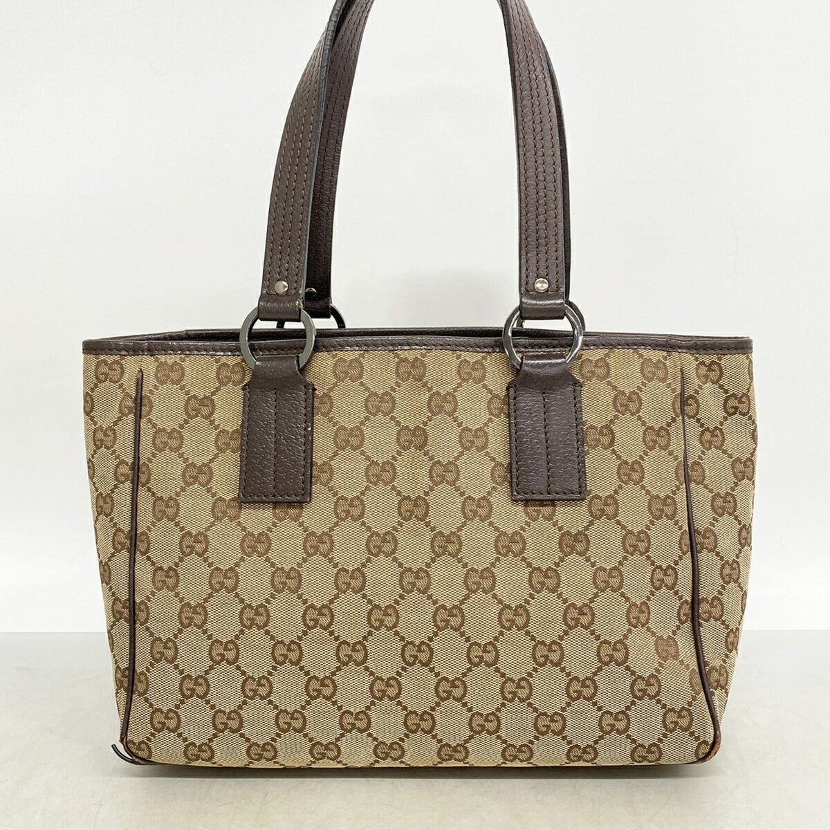 Gucci Beige Brown Canvas Handbag (Pre-Owned)