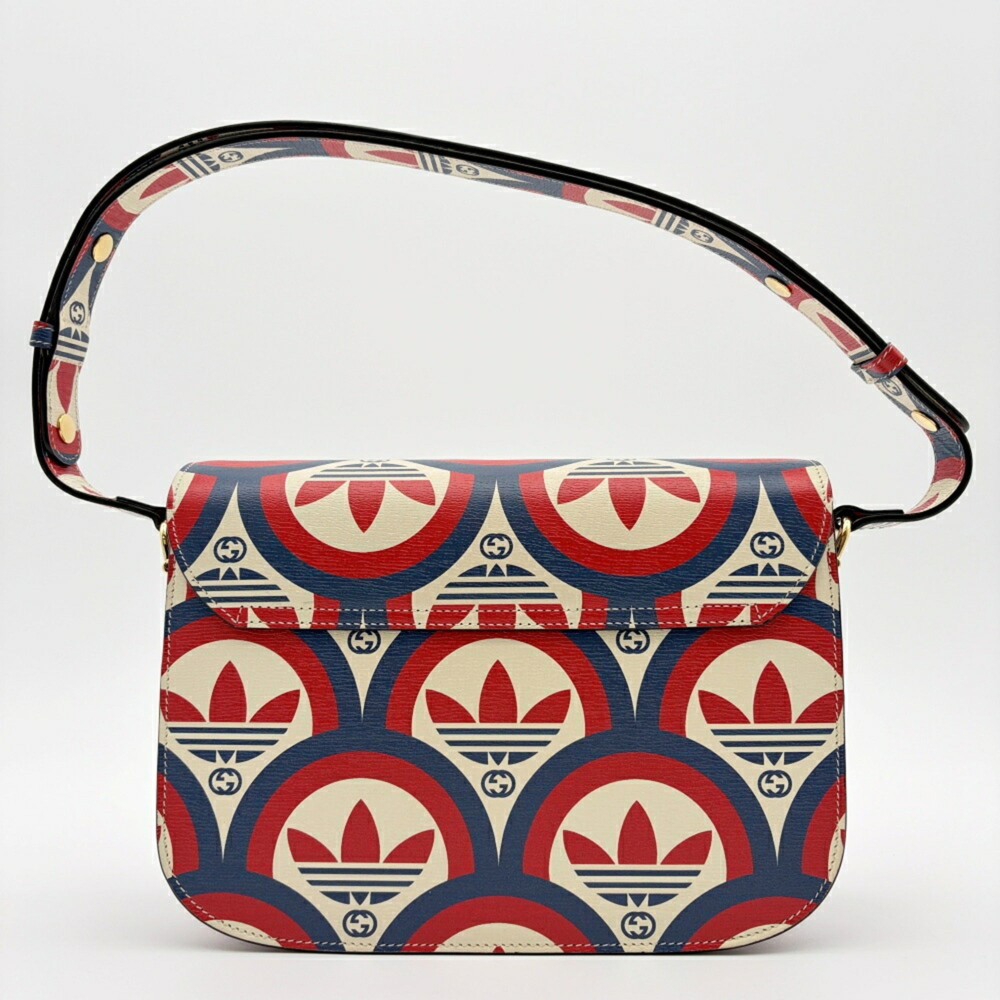 Gucci Horsebit Ivory Navy Red Color Leather Shoulder Bag (Pre-Owned)
