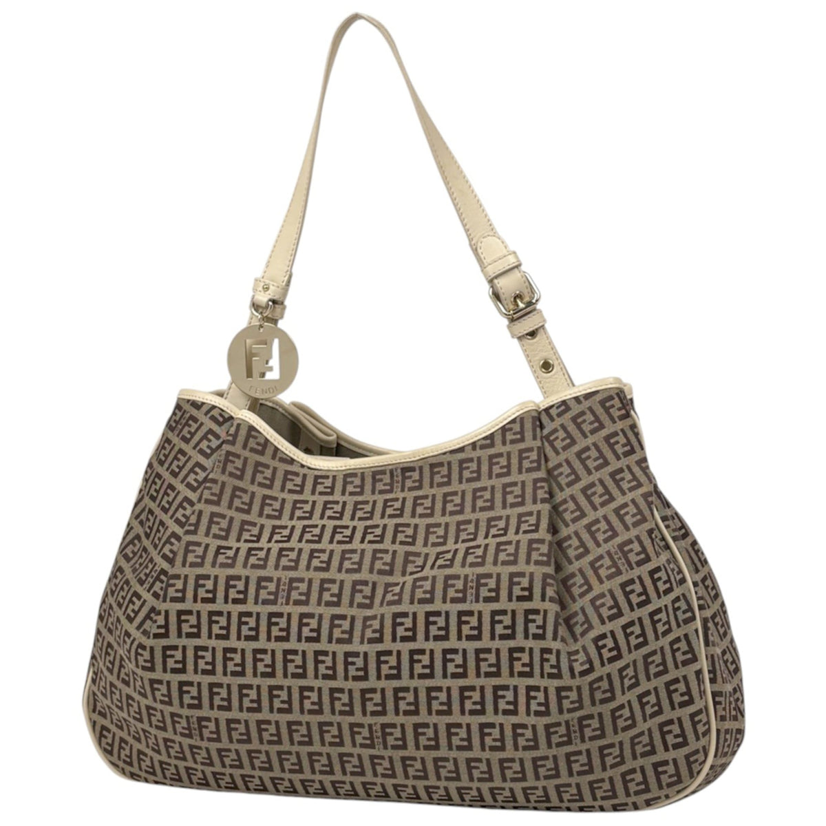 Fendi Beige White Canvas Leather Tote Bag (Pre-Owned)