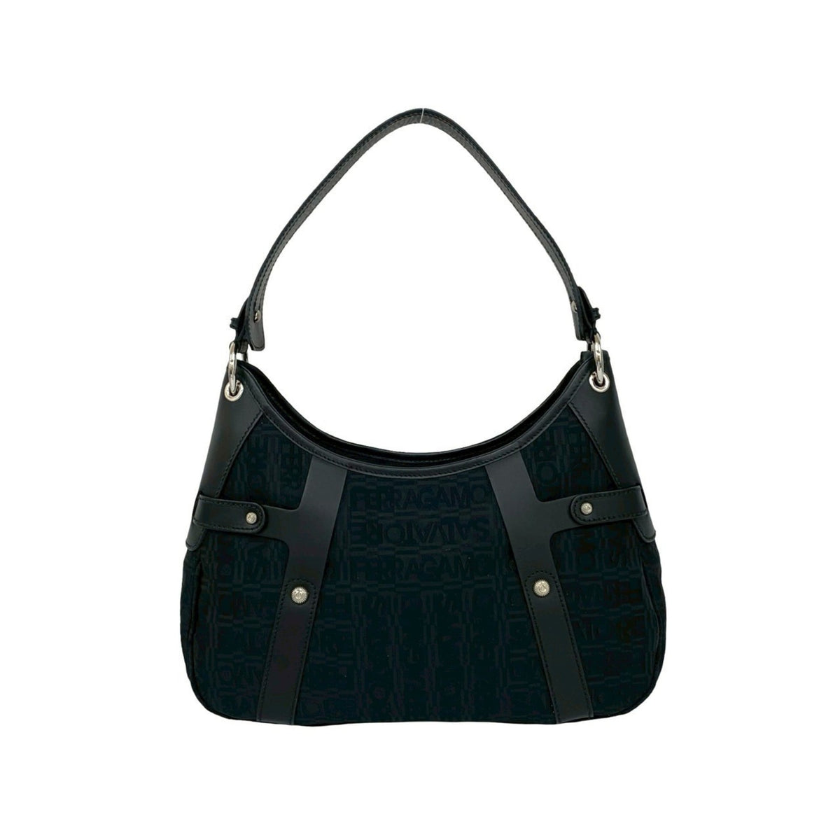 Salvatore Ferragamo Black Leather Canvas Shoulder Bag (Pre-Owned)