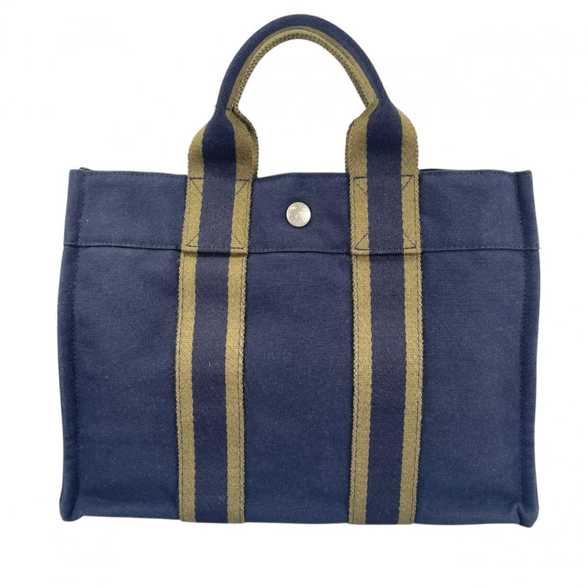 Hermes Navy Canvas Handbag Tote Bag (Pre-Owned)