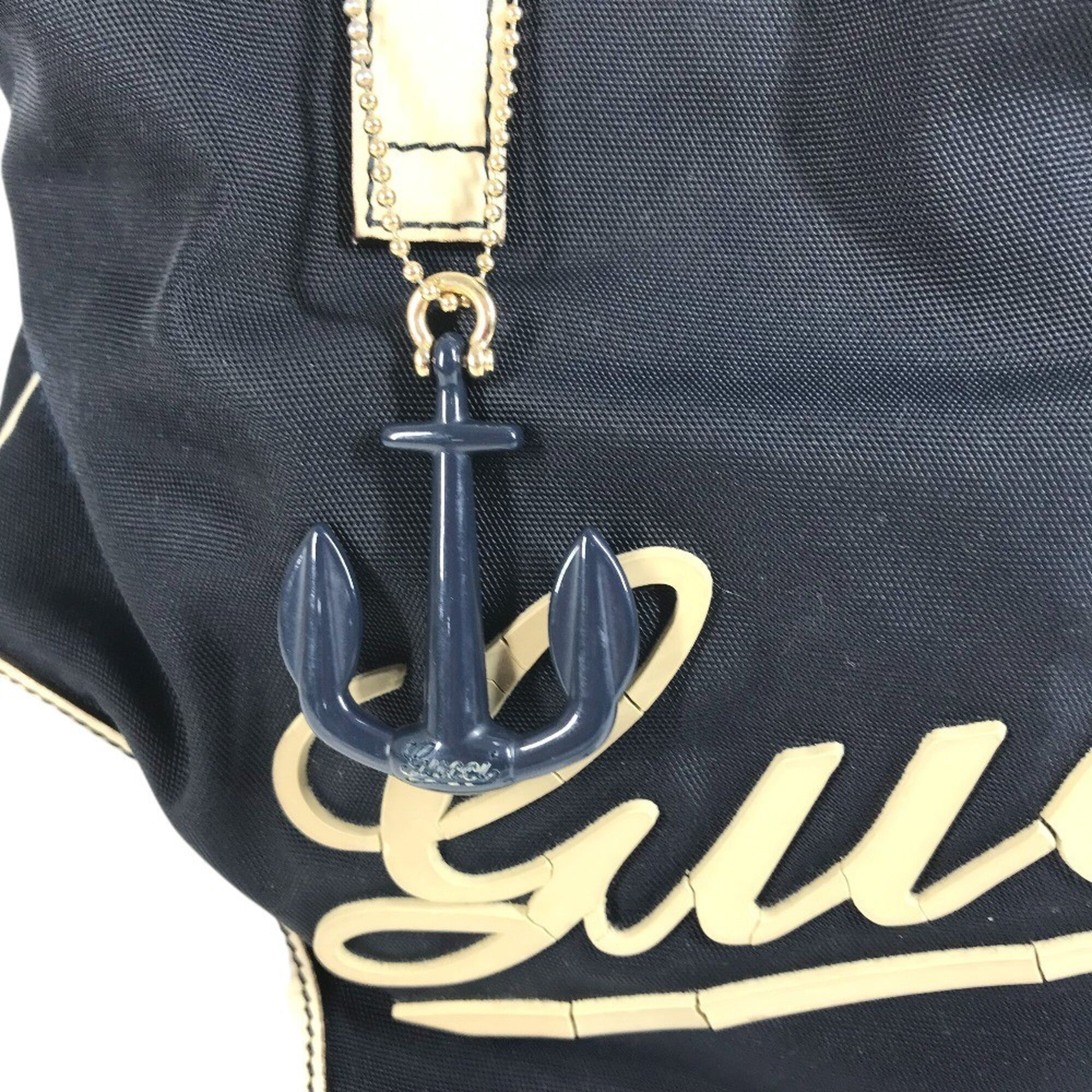 Gucci Gg Canvas Navy White Leather Canvas Handbag Shoulder Bag Tote Bag (Pre-Owned)